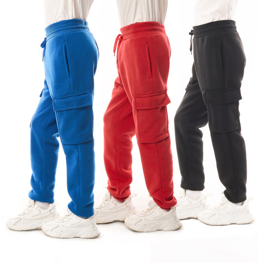 WHITE PEAK TRADING COMPANY Boys 3-Pack Fleece Active Athletic Workout Jogger Pants with Cargo Pocket and Drawstring