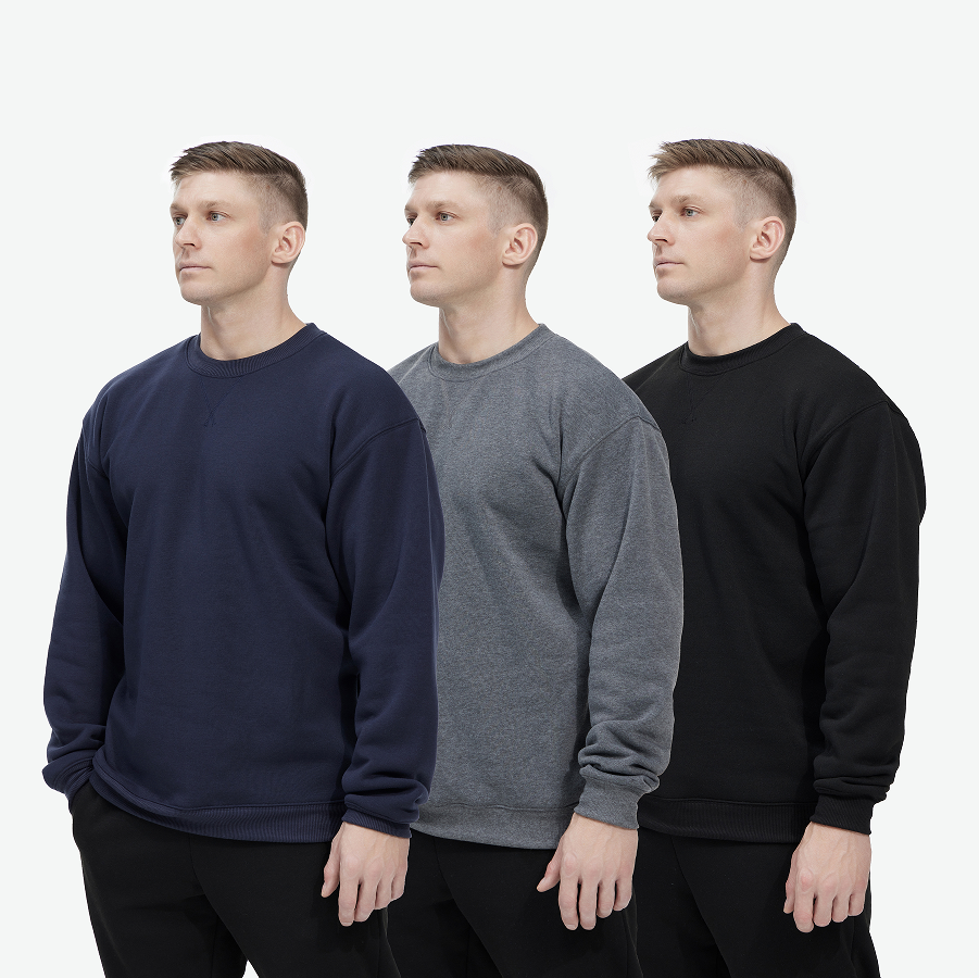 WHITE PEAK TRADING COMPANY Men's Casual Crewneck Sweatshirt 3 Pack Fleece Long Sleeve Basic Pullover Sweatshirt for Men