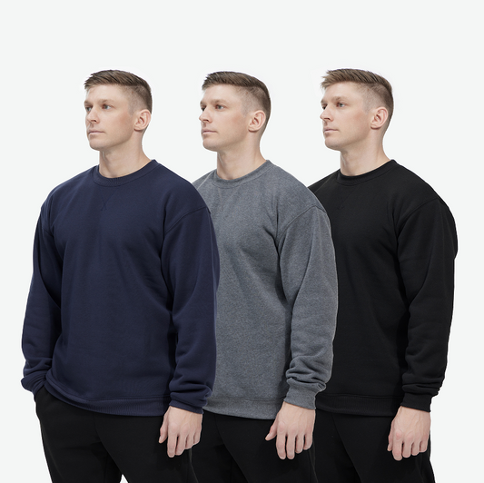 WHITE PEAK TRADING COMPANY Men's Casual Crewneck Sweatshirt 3 Pack Fleece Long Sleeve Basic Pullover Sweatshirt for Men