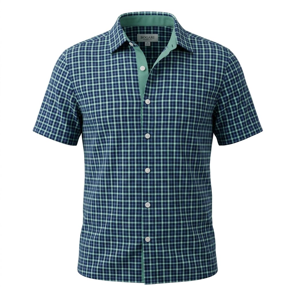 BOGARI Men's Short Sleeve Casual Shirts 100% Cotton Cooling Button Down Untucked Shirt for Summer Office Beach Daily