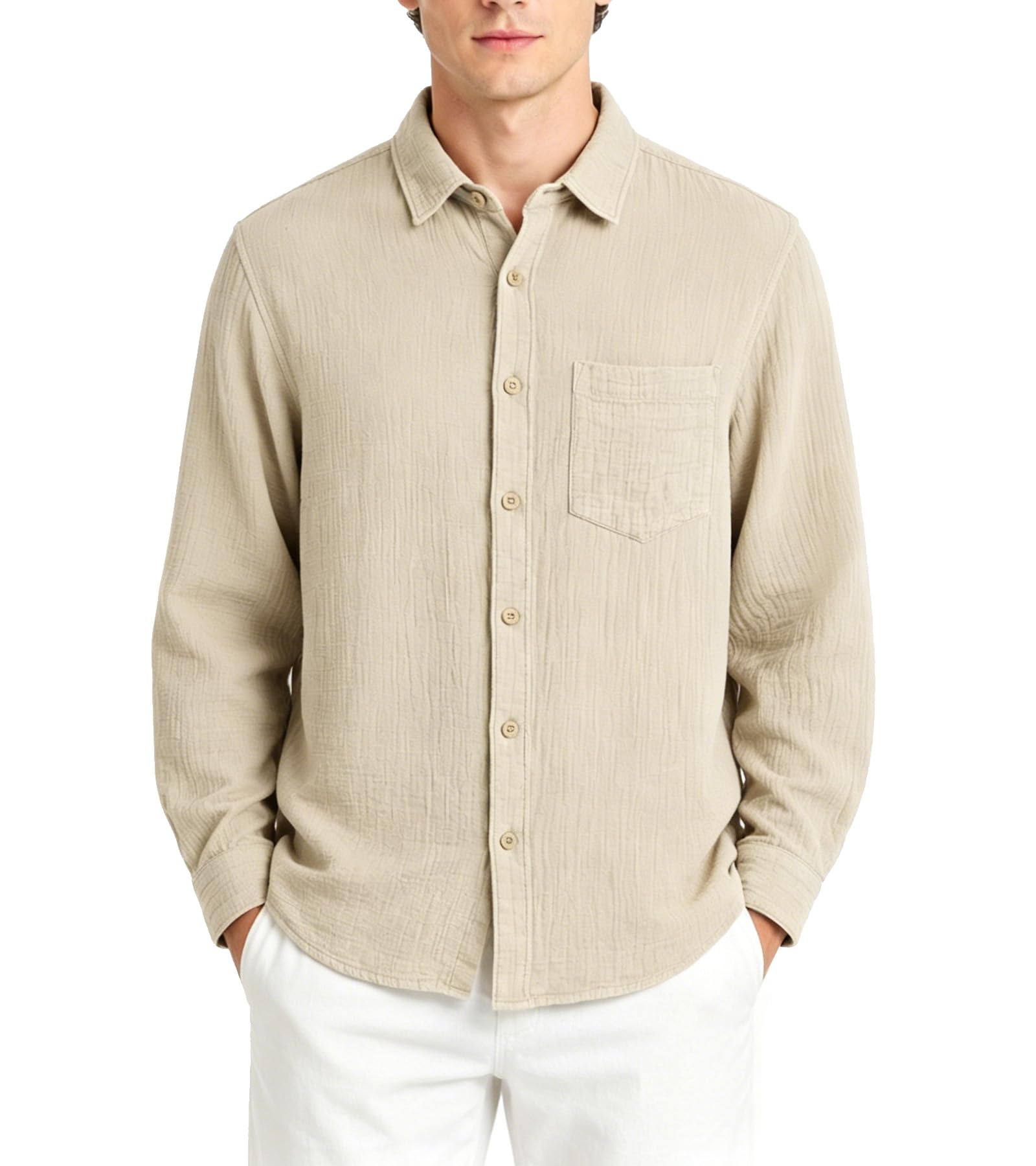 BOGARI Men's Short Sleeve Seersucker Button Down Shirt, Casual Camp Collar Summer Shirt, 100% Cotton
