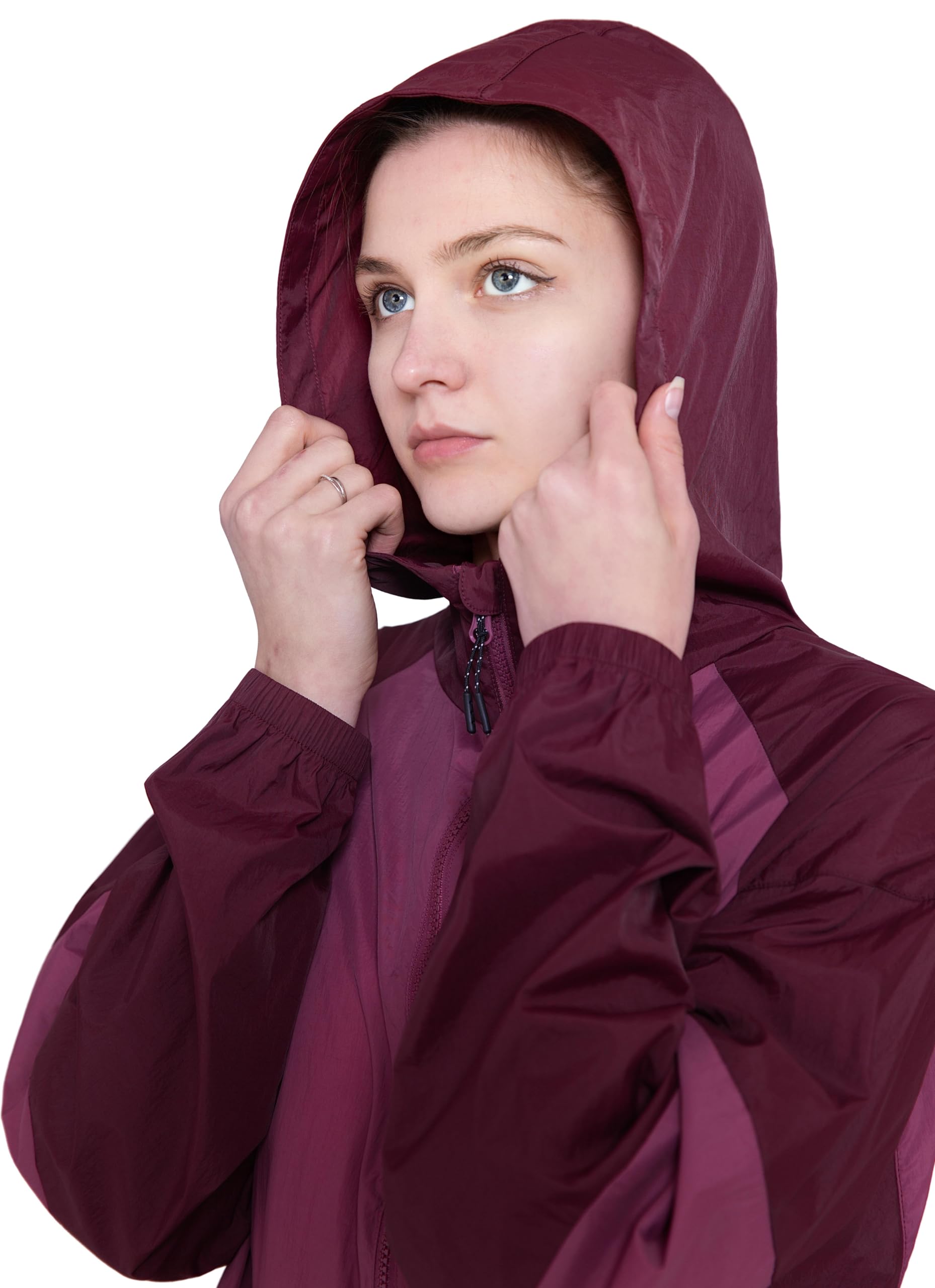 Women's Rain Jacket with Pockets, Water & Stain Resistant Hooded Windbreaker Coat for Travel, Hiking, Dog Walking, Daily Wear