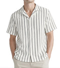 BOGARI Men Crochet Shirt Hollow Out Knit Stripe Summer Beach Button Down Sheer Lace Shirts Casual Cuban Textured Tops