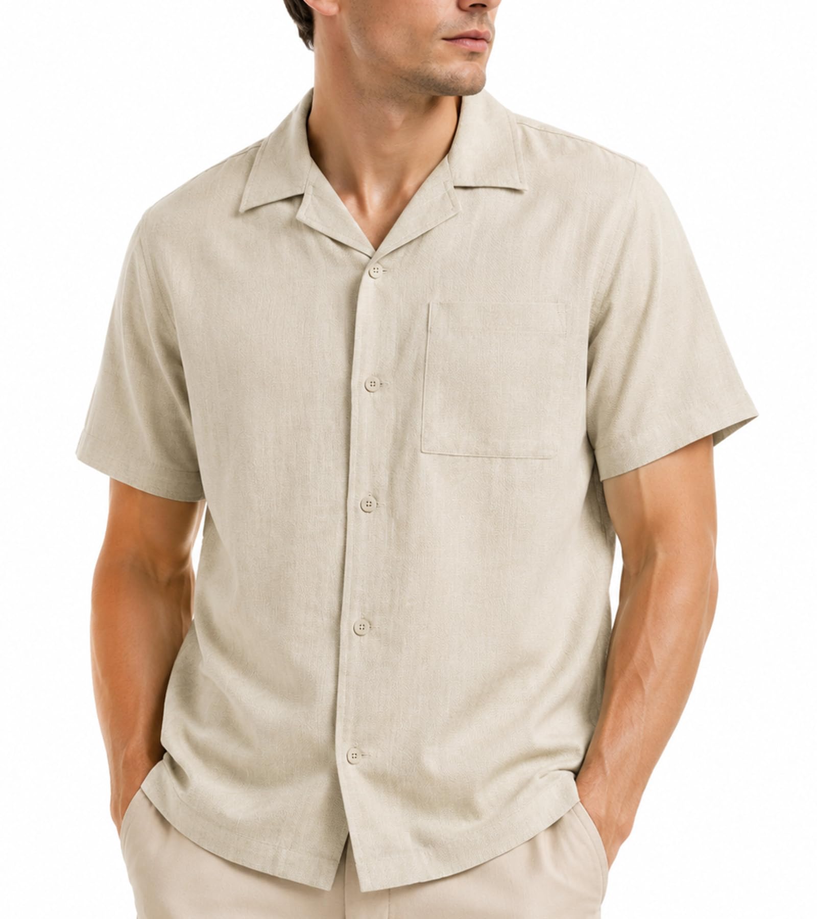BOGARI Men's Short Sleeve Button Down Shirts 100% Lyocell Guayabera Shirt for Summer Vacation Casual Daily Wear