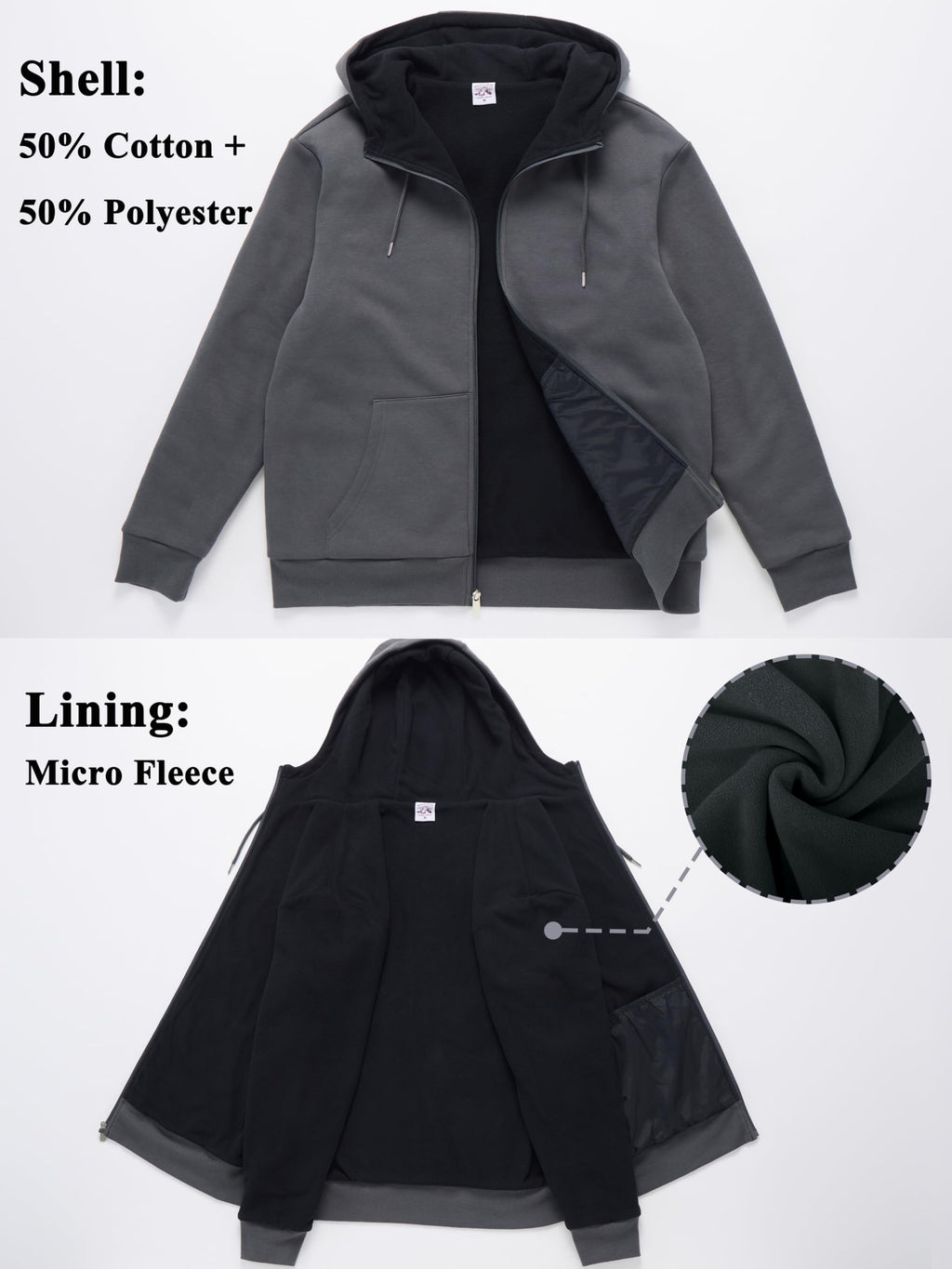 WHITE PEAK TRADING COMPANY Men's Fleece Full-zip Jacket Oversized Winter Hoodie Casual Warm Cotton Sweatshirt Outerwear