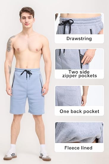 WHITE PEAK TRADING COMPANY 3 Pack Mens Fleece Shorts Casual Gym Shorts for Mens with Zipper Pockets Drawstring