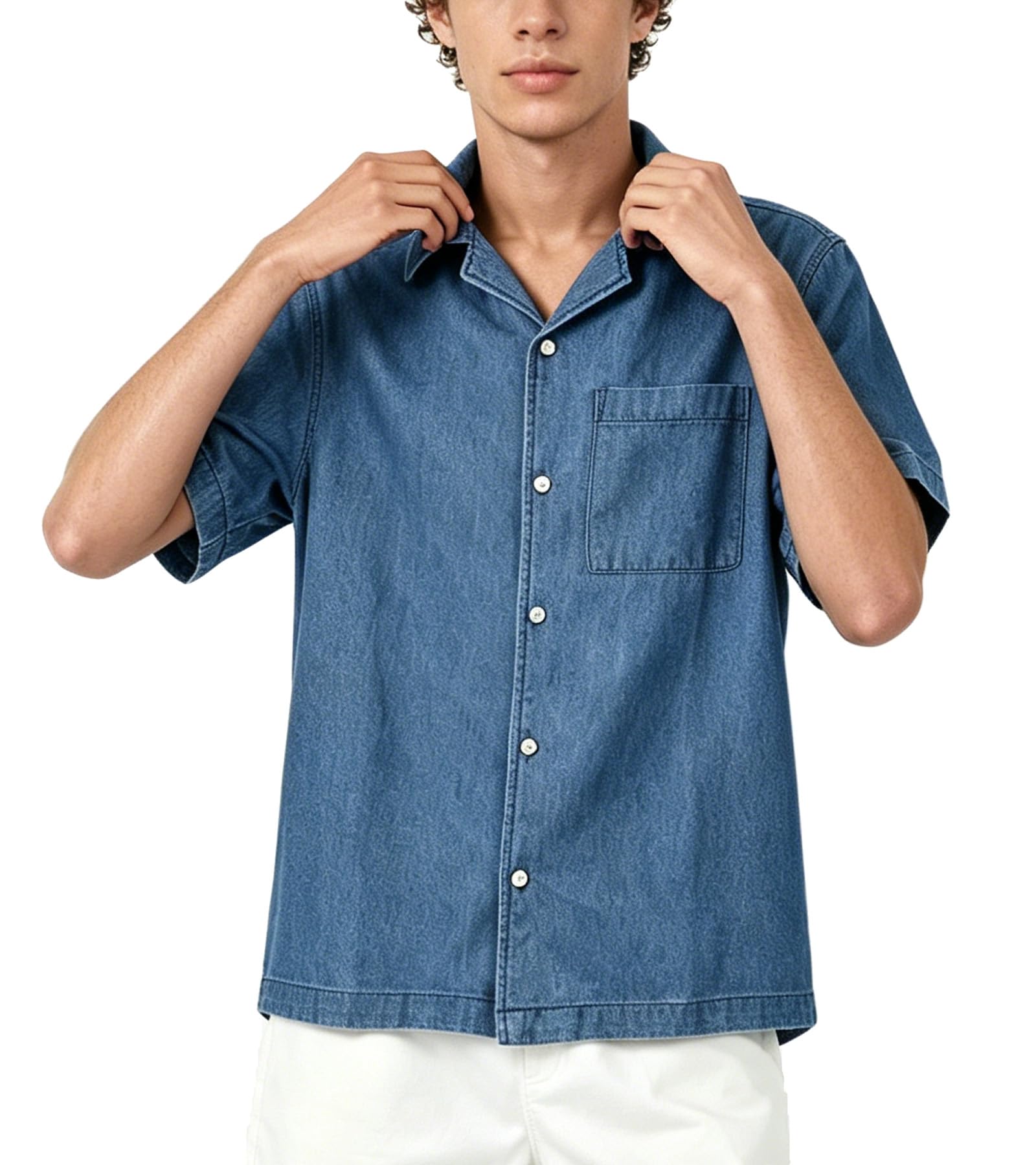 BOGARI Men's Short Sleeve Casual Shirts 100% Cotton Cooling Button Down Untucked Shirt for Summer Office Beach Daily