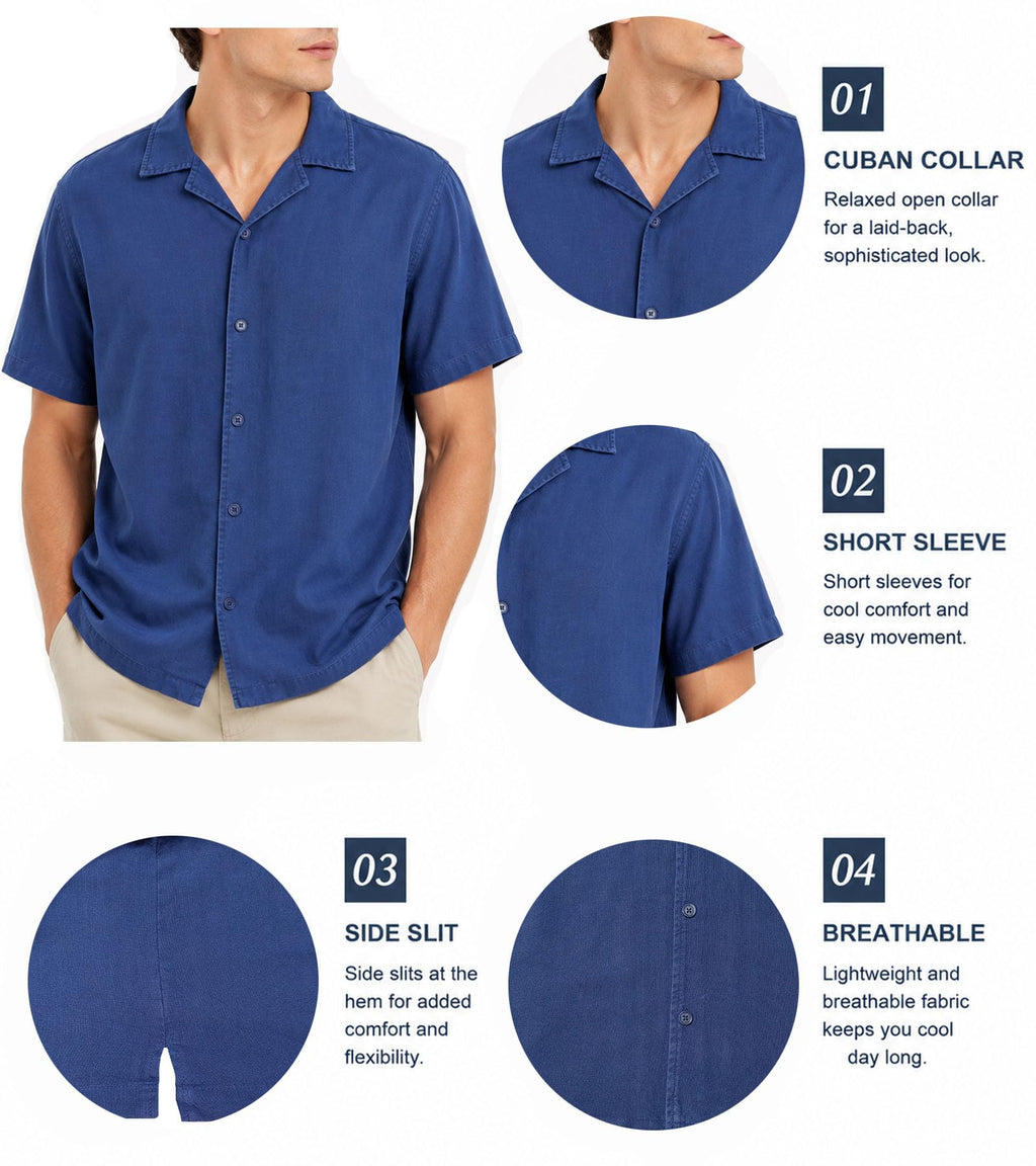 Men's Linen Button Down Shirt Short Sleeve Casual Summer Vacation Shirts Lightweight Breathable Beach