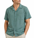 Men's Camp Collar Linen Button Down Shirt, Short Sleeve Casual Summer Beach Wedding Vacation Shirt, Relaxed Fit White