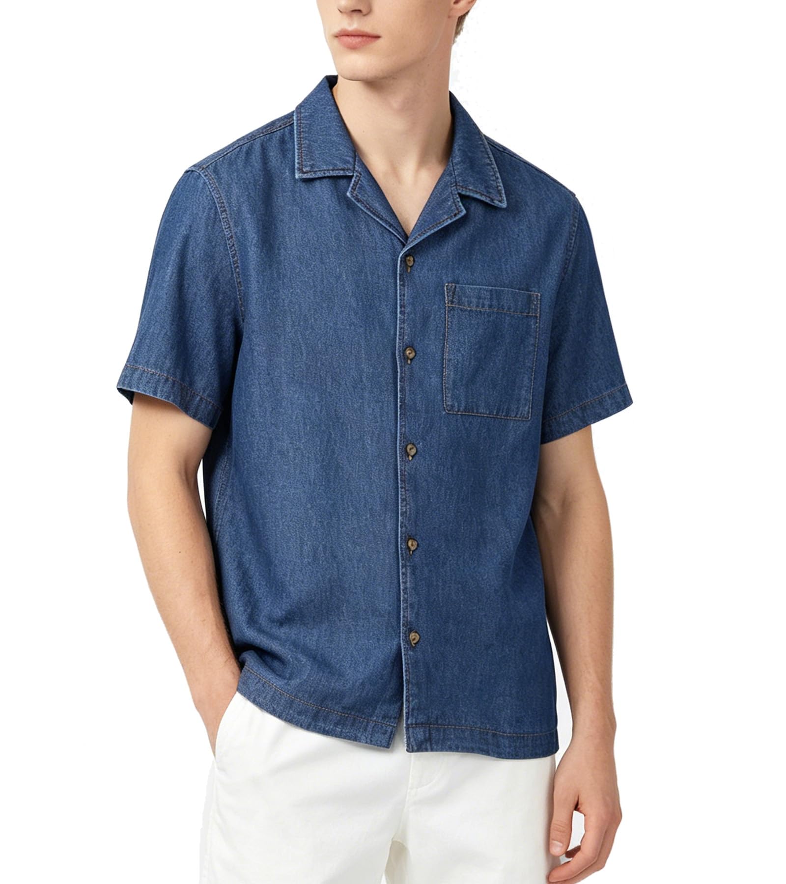 BOGARI Men's Short Sleeve Casual Shirts 100% Cotton Cooling Button Down Untucked Shirt for Summer Office Beach Daily