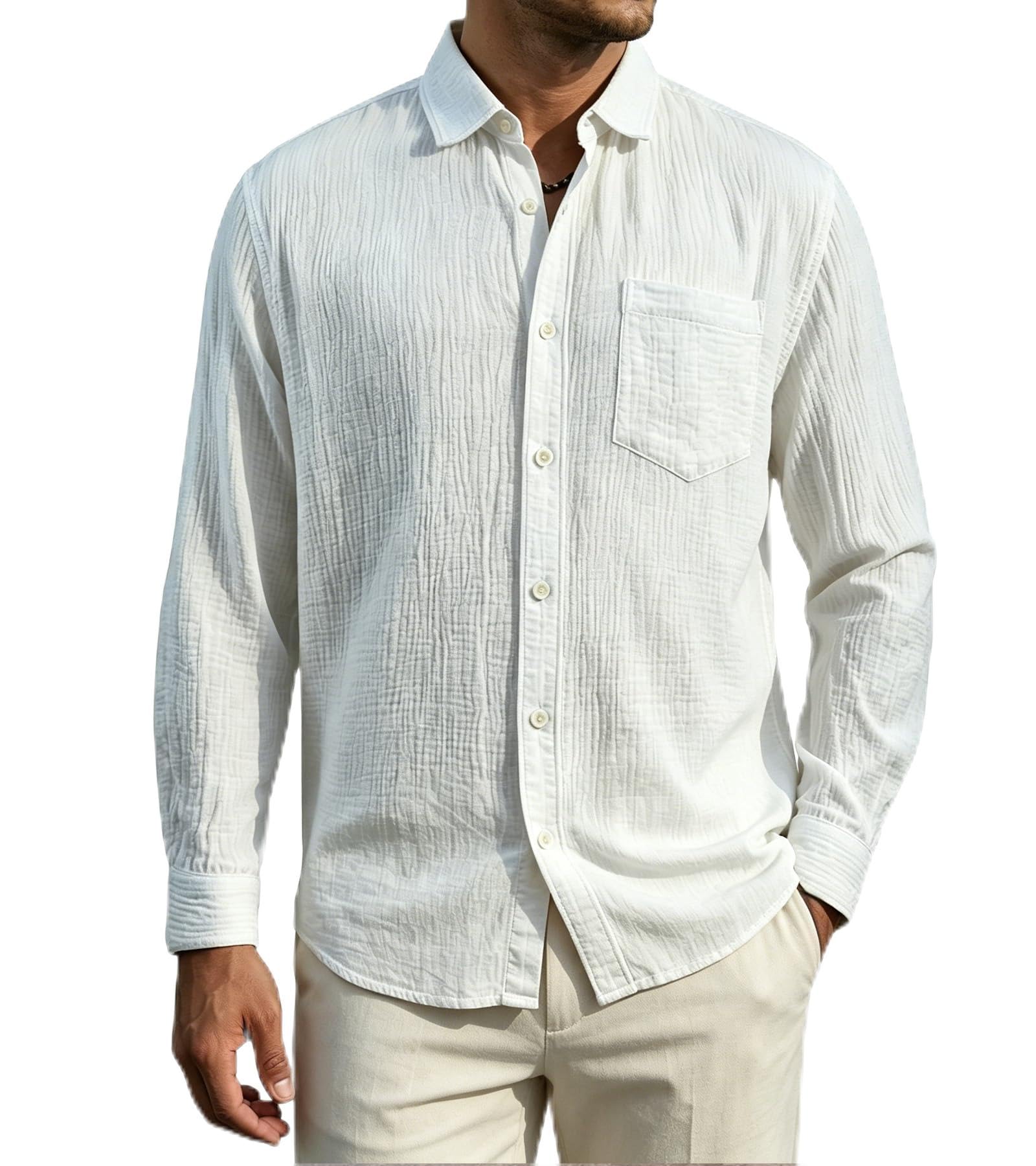 BOGARI Men's Short Sleeve Seersucker Button Down Shirt, Casual Camp Collar Summer Shirt, 100% Cotton