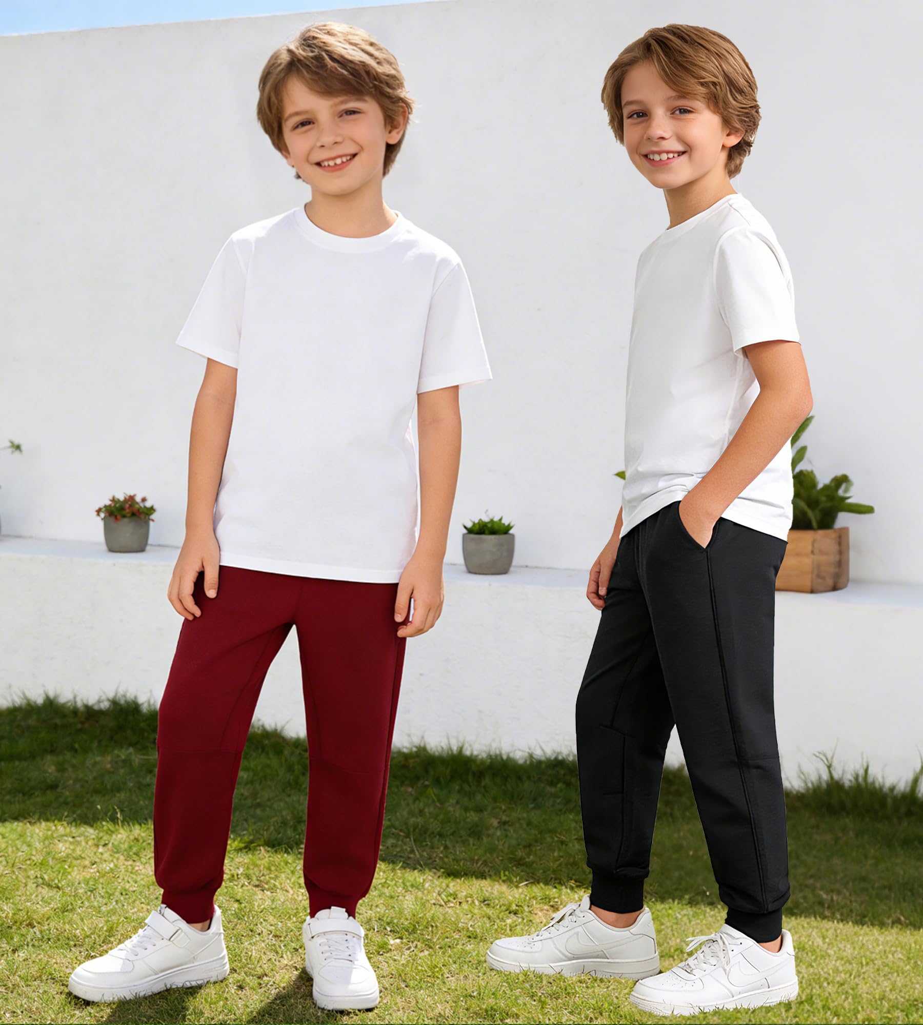 MERIDIANO 2 Pack Boys Joggers Lightweight Athletic Pants, Soft scuba-style Fabric Jogging Pants for Kid Youth with Drawstring