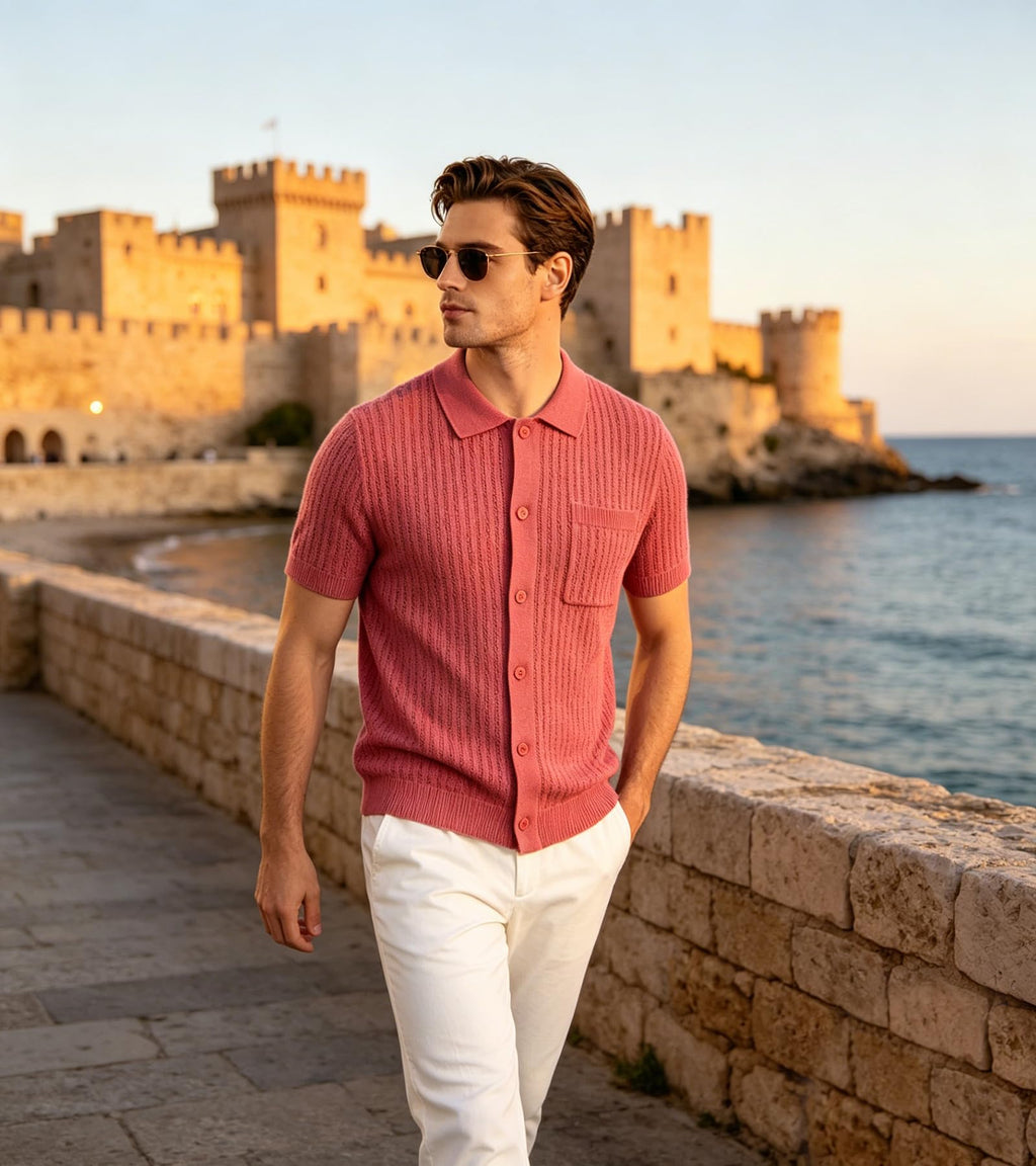 BOGARI Mens Knit Button Down Casual Polo Shirts Short Sleeve Cardigan Sweater with Pocket for Summer Golf Tops Vacation