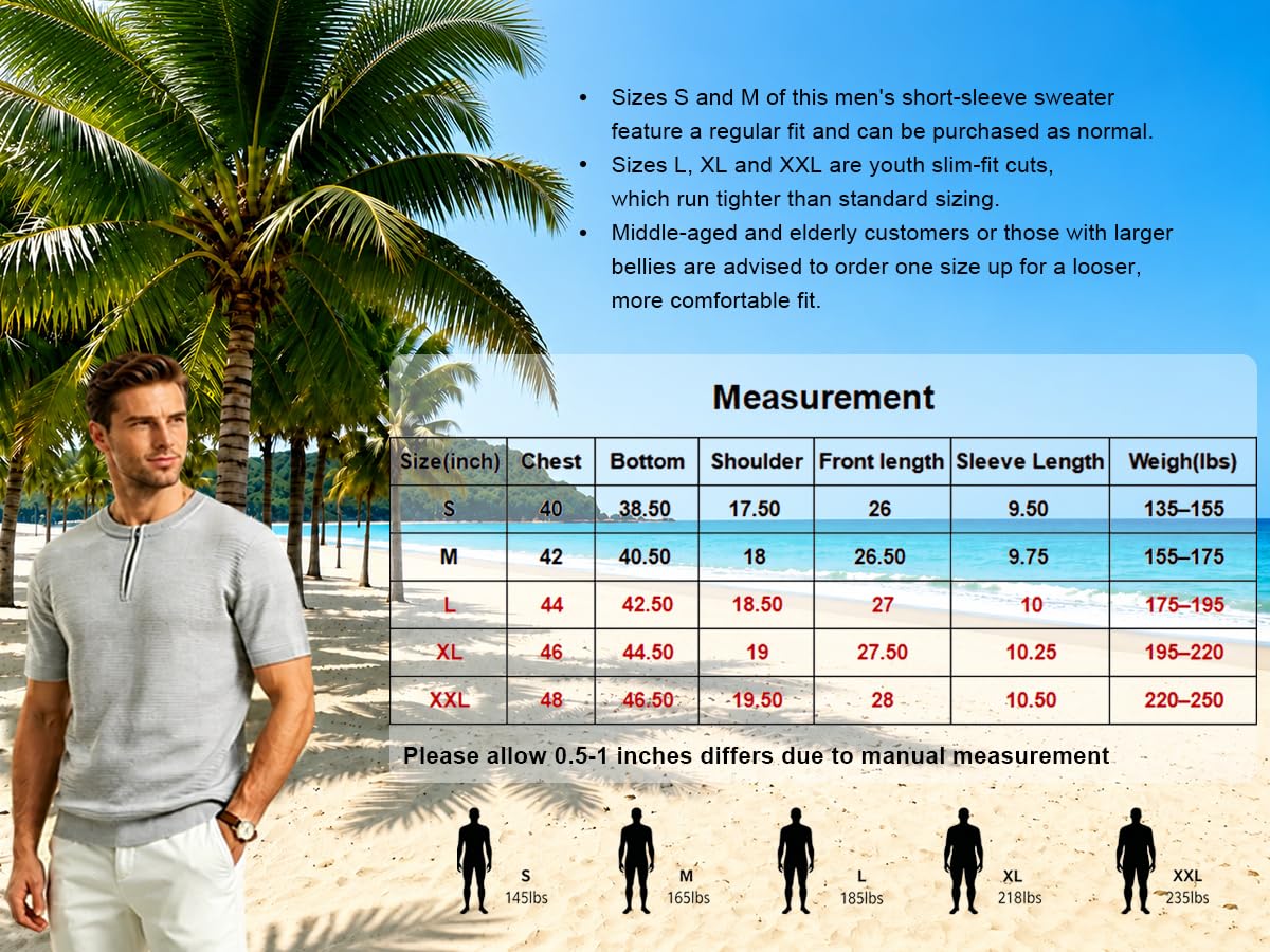 BOGARI Mens Knit Polo Shirt Short Sleeve Zipper for Summer Casual Dress Sweater Shirts Textured Ribbed Knitted Golf Tops