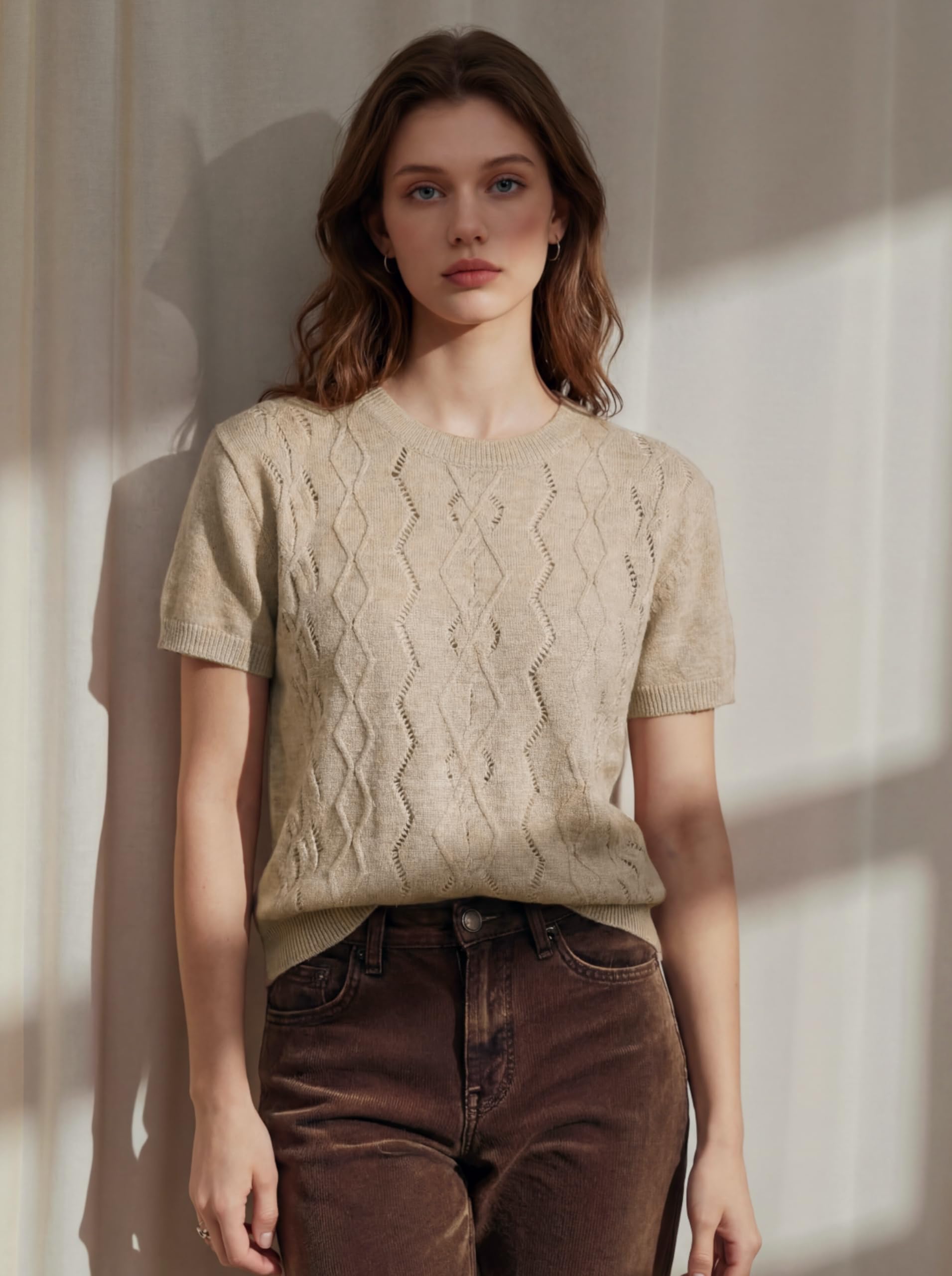 BOGARI Womens Short Sleeve Sweater Lightweight Knit Crew Neck Summer Tops Business Casual Loose Pullover Shirt