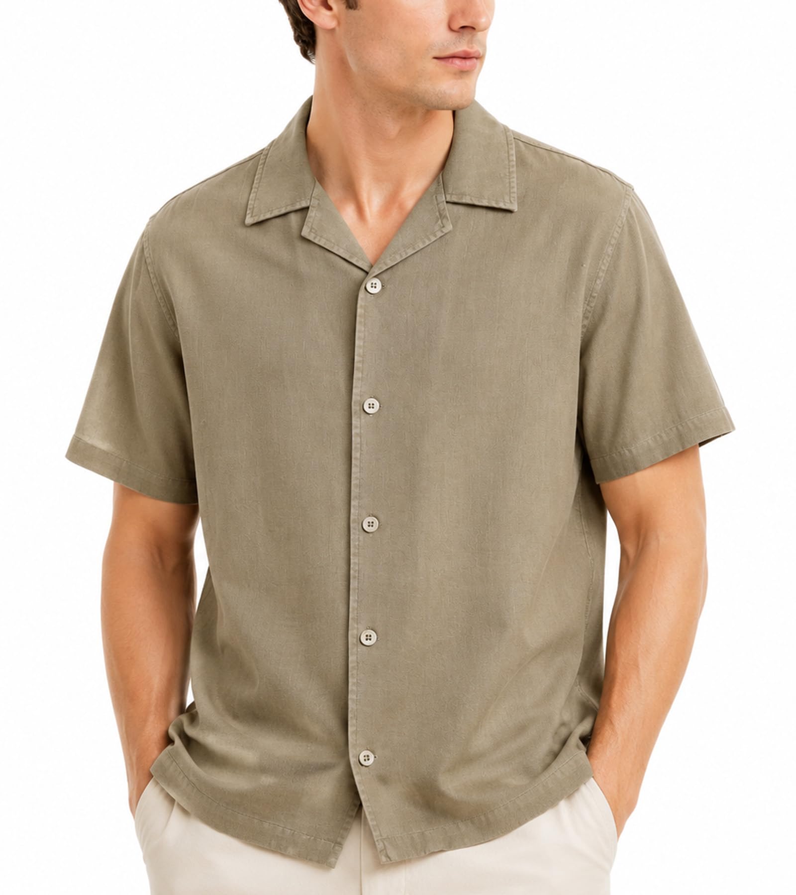 Men's Linen Button Down Shirt Short Sleeve Casual Summer Vacation Shirts Lightweight Breathable Beach
