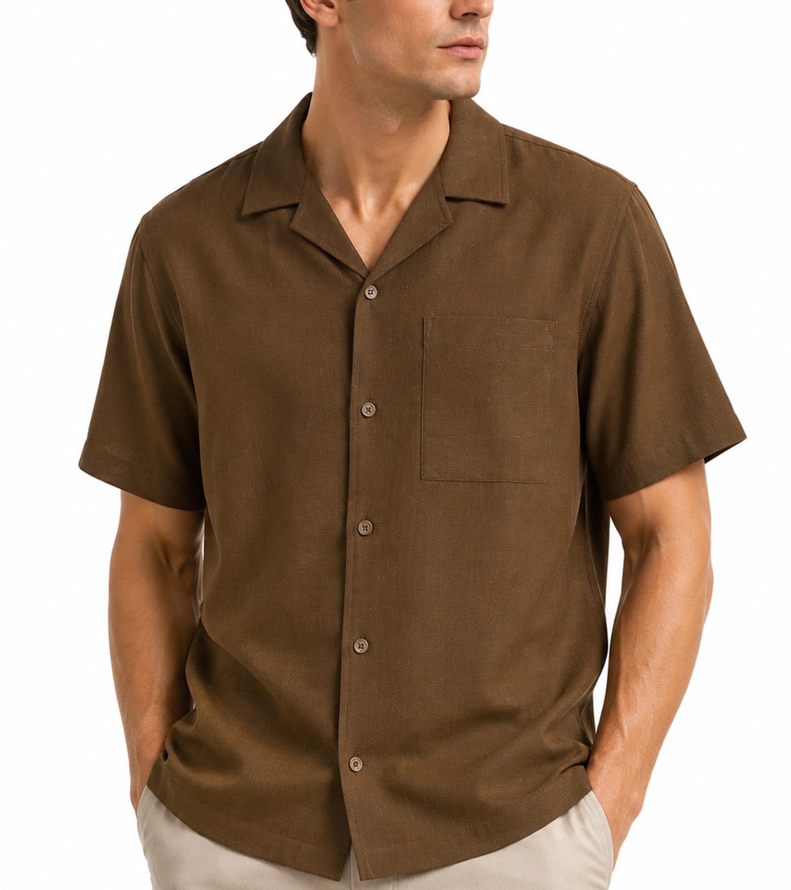 BOGARI Men's Short Sleeve Button Down Shirts 100% Lyocell Guayabera Shirt for Summer Vacation Casual Daily Wear