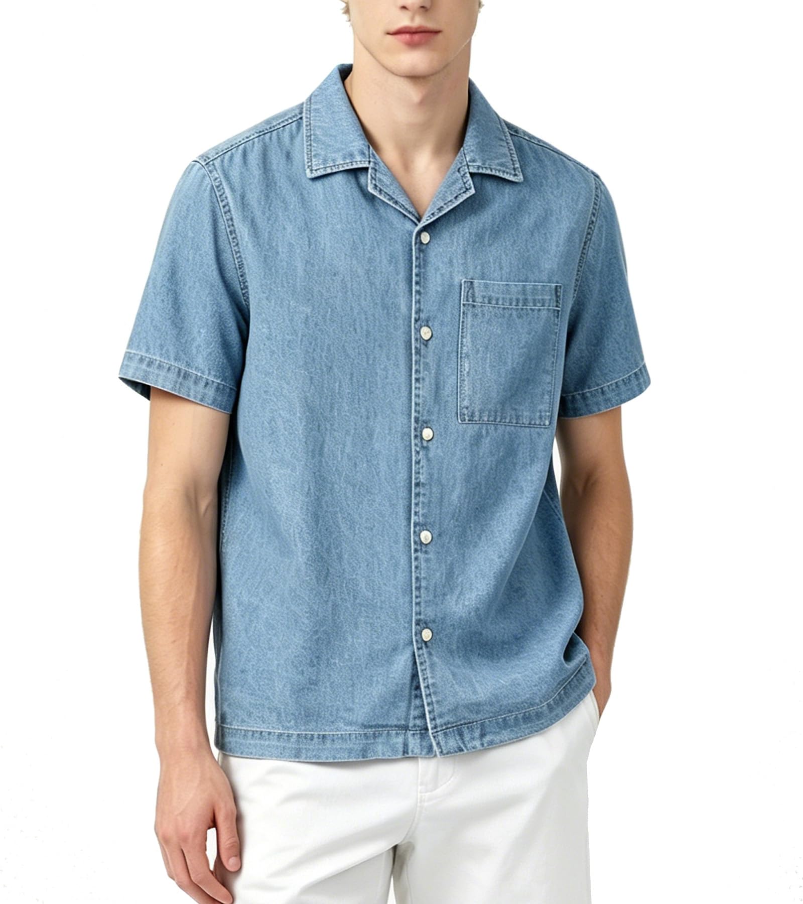 BOGARI Men's Short Sleeve Casual Shirts 100% Cotton Cooling Button Down Untucked Shirt for Summer Office Beach Daily