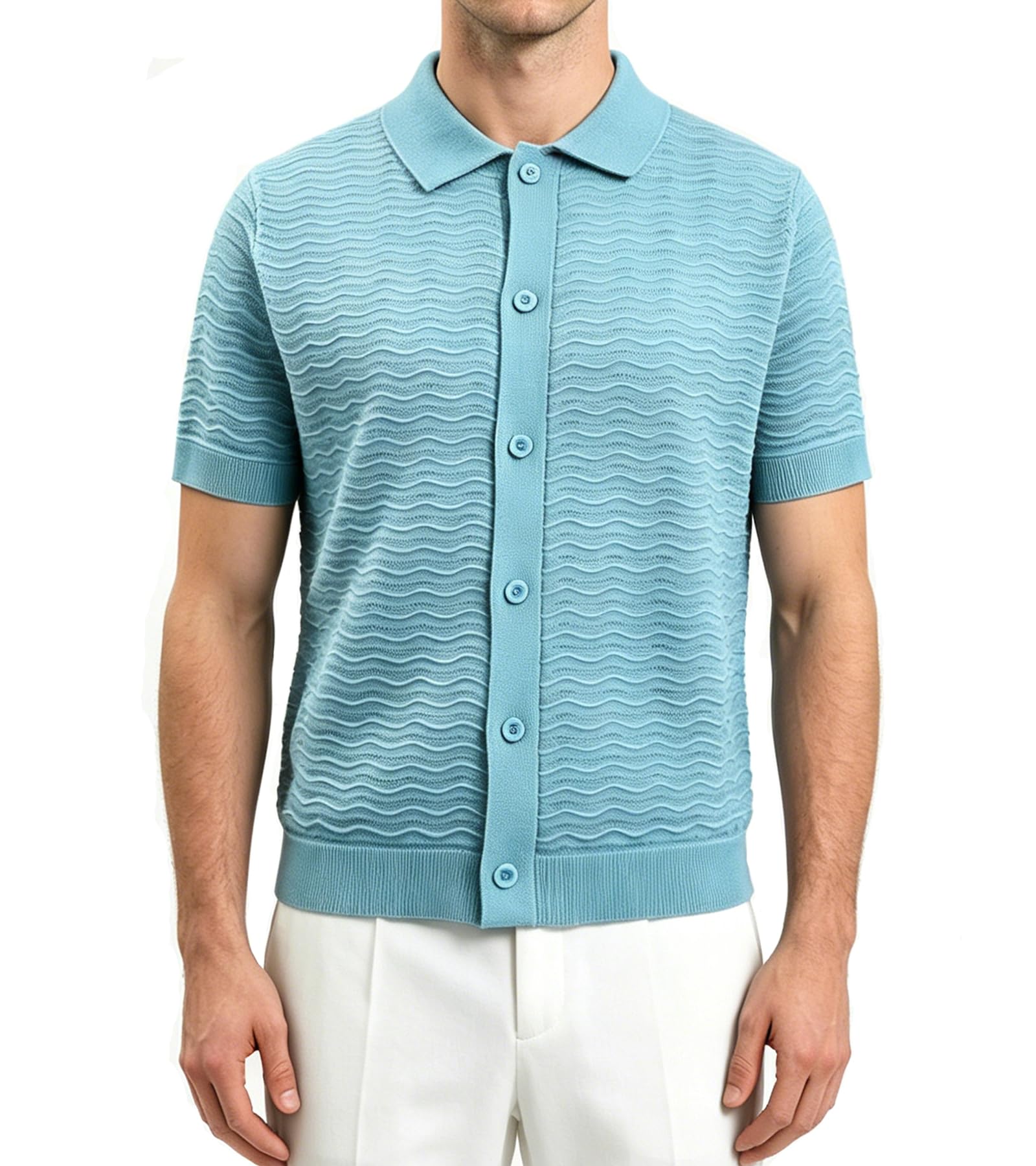 BOGARI Mens Knit Button Down Casual Polo Shirts Short Sleeve Cardigan Sweater with Pocket for Summer Golf Tops Vacation