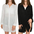 MERIDIANA 2 Pack Women's Swimsuit Cover Up 100% Cotton Beach Button Down Shirt Dress Long Sleeve Tops Bathing Suit Coverups
