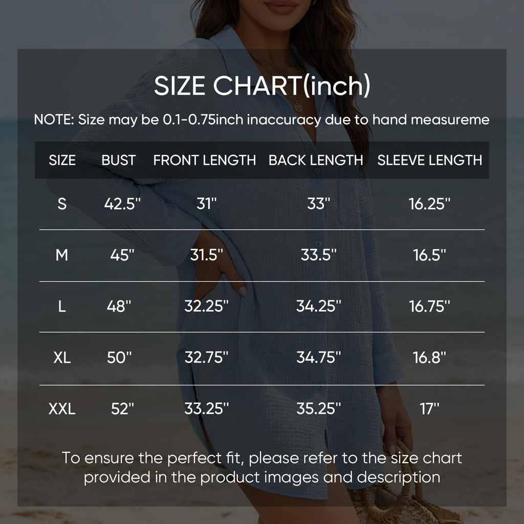 MERIDIANA 2 Pack Women's Swimsuit Cover Up 100% Cotton Beach Button Down Shirt Dress Long Sleeve Tops Bathing Suit Coverups