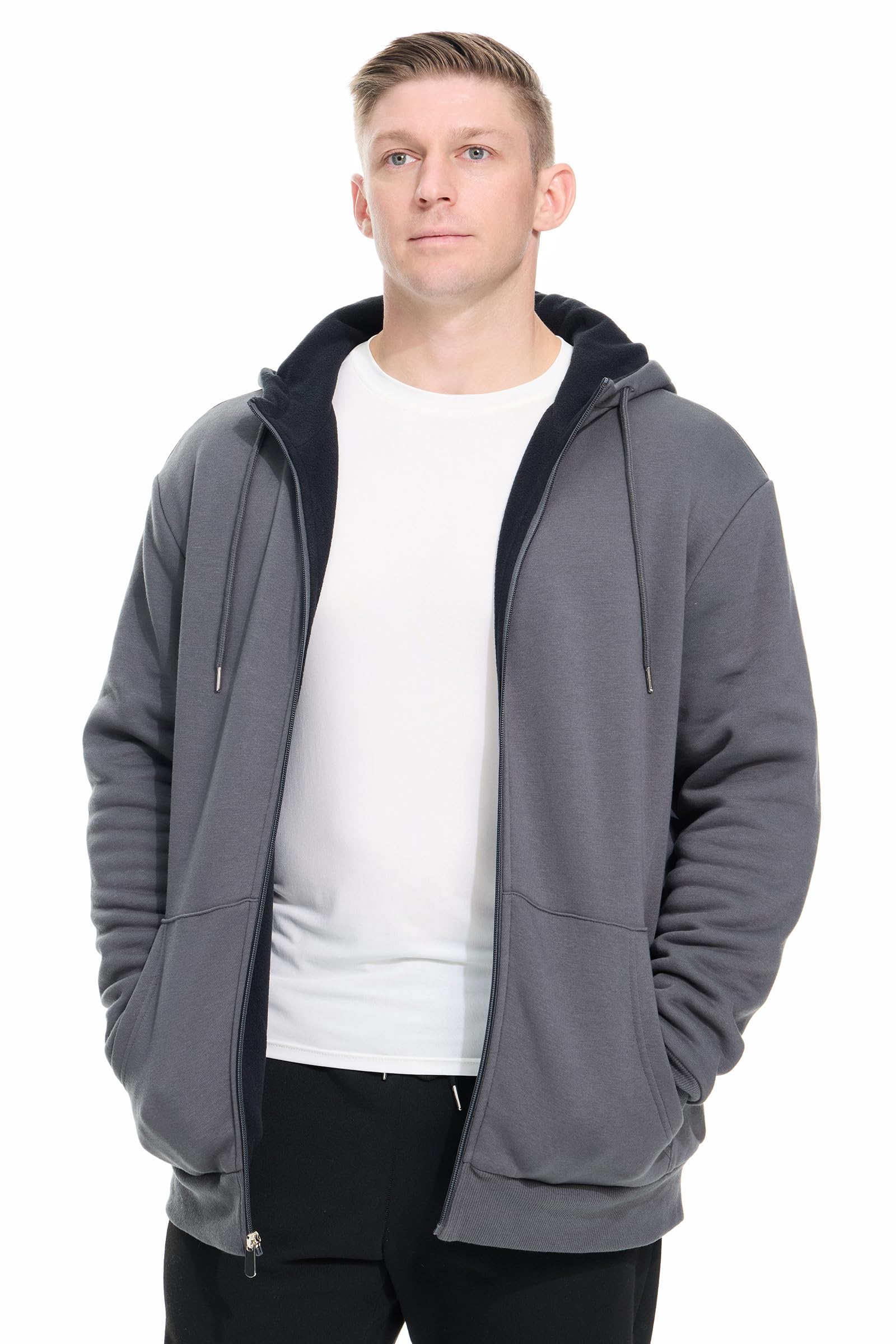 WHITE PEAK TRADING COMPANY Men's Fleece Full-zip Jacket Oversized Winter Hoodie Casual Warm Cotton Sweatshirt Outerwear