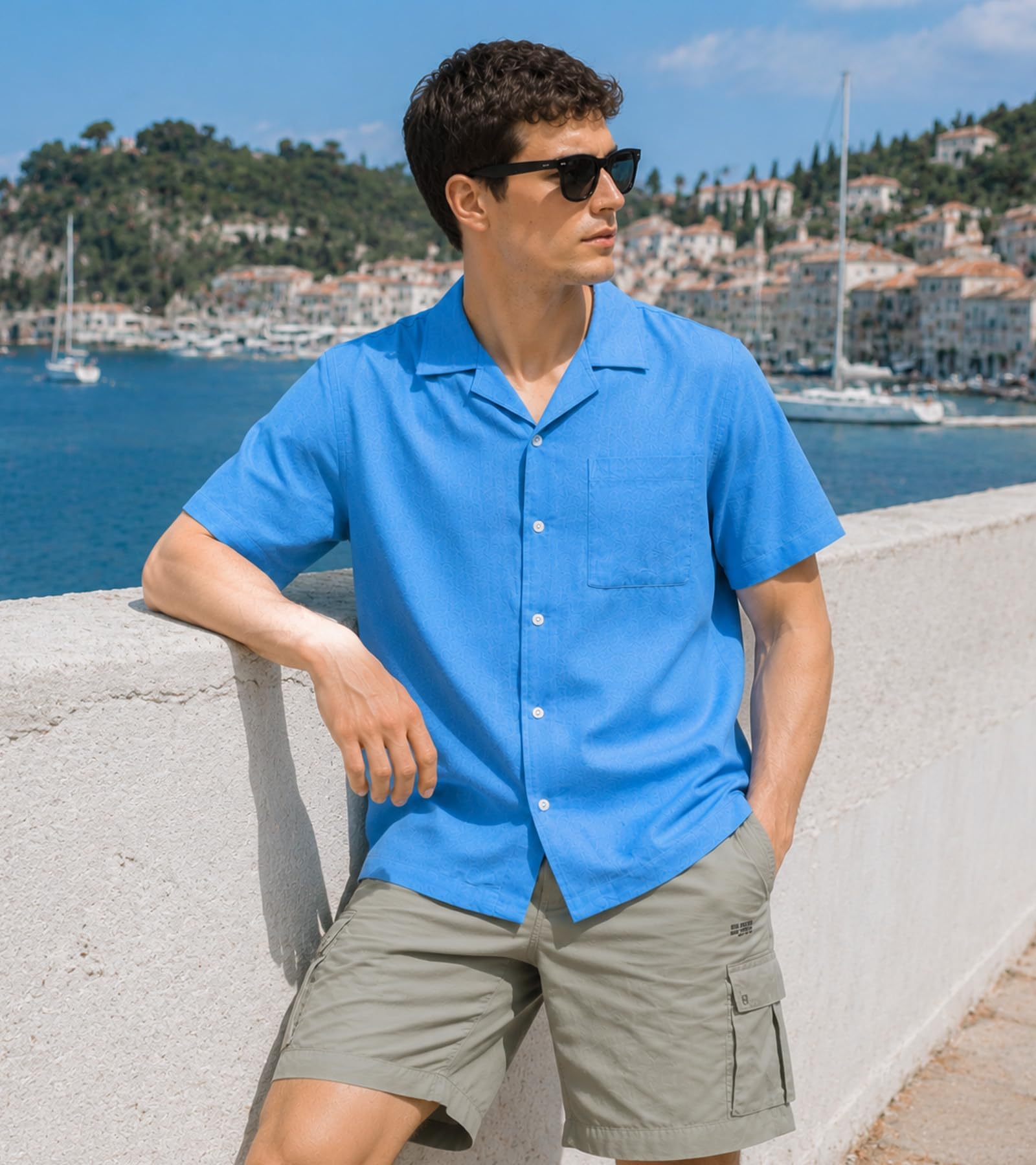 Men's Camp Collar Linen Button Down Shirt, Short Sleeve Casual Summer Beach Wedding Vacation Shirt, Relaxed Fit White
