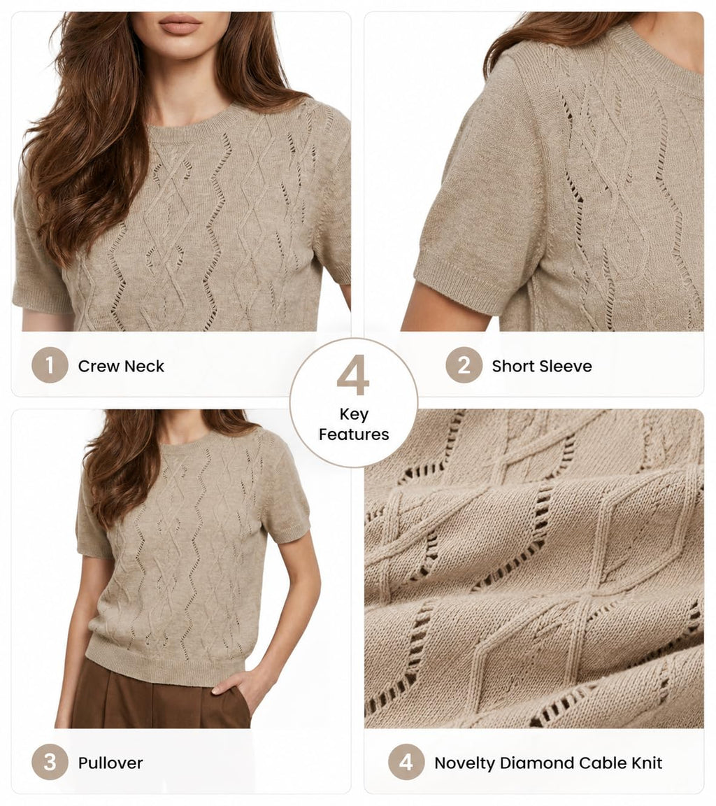 BOGARI Womens Short Sleeve Sweater Lightweight Knit Crew Neck Summer Tops Business Casual Loose Pullover Shirt