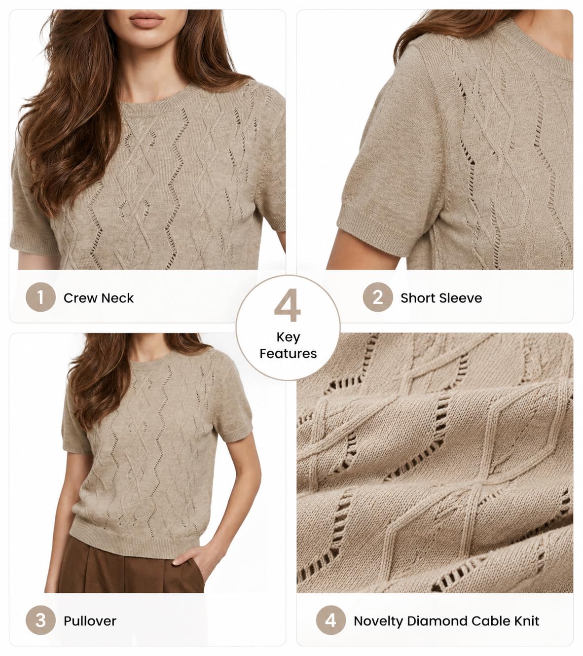 BOGARI Womens Short Sleeve Sweater Lightweight Knit Crew Neck Summer Tops Business Casual Loose Pullover Shirt