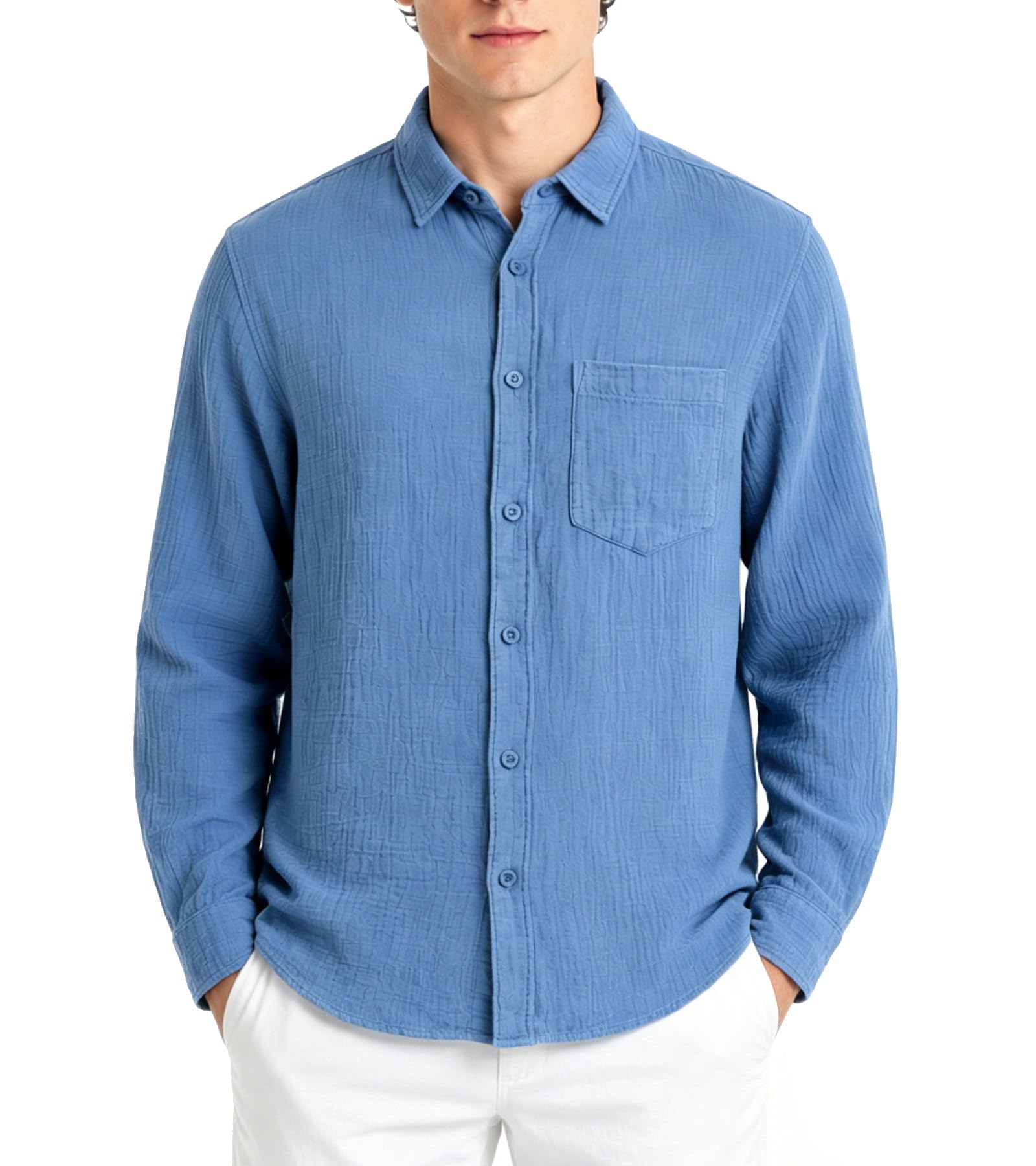 BOGARI Men's Short Sleeve Seersucker Button Down Shirt, Casual Camp Collar Summer Shirt, 100% Cotton