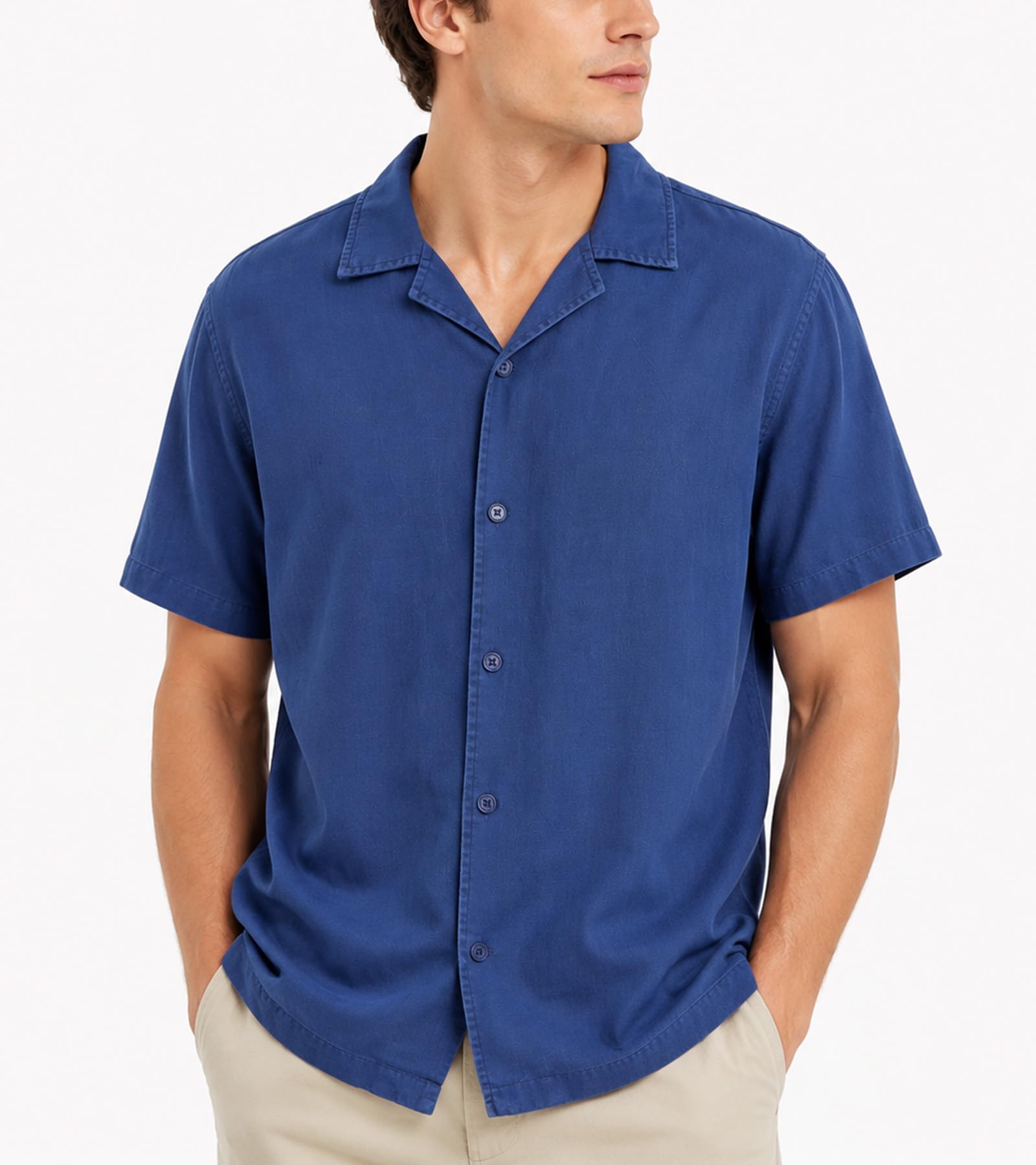 Men's Linen Button Down Shirt Short Sleeve Casual Summer Vacation Shirts Lightweight Breathable Beach