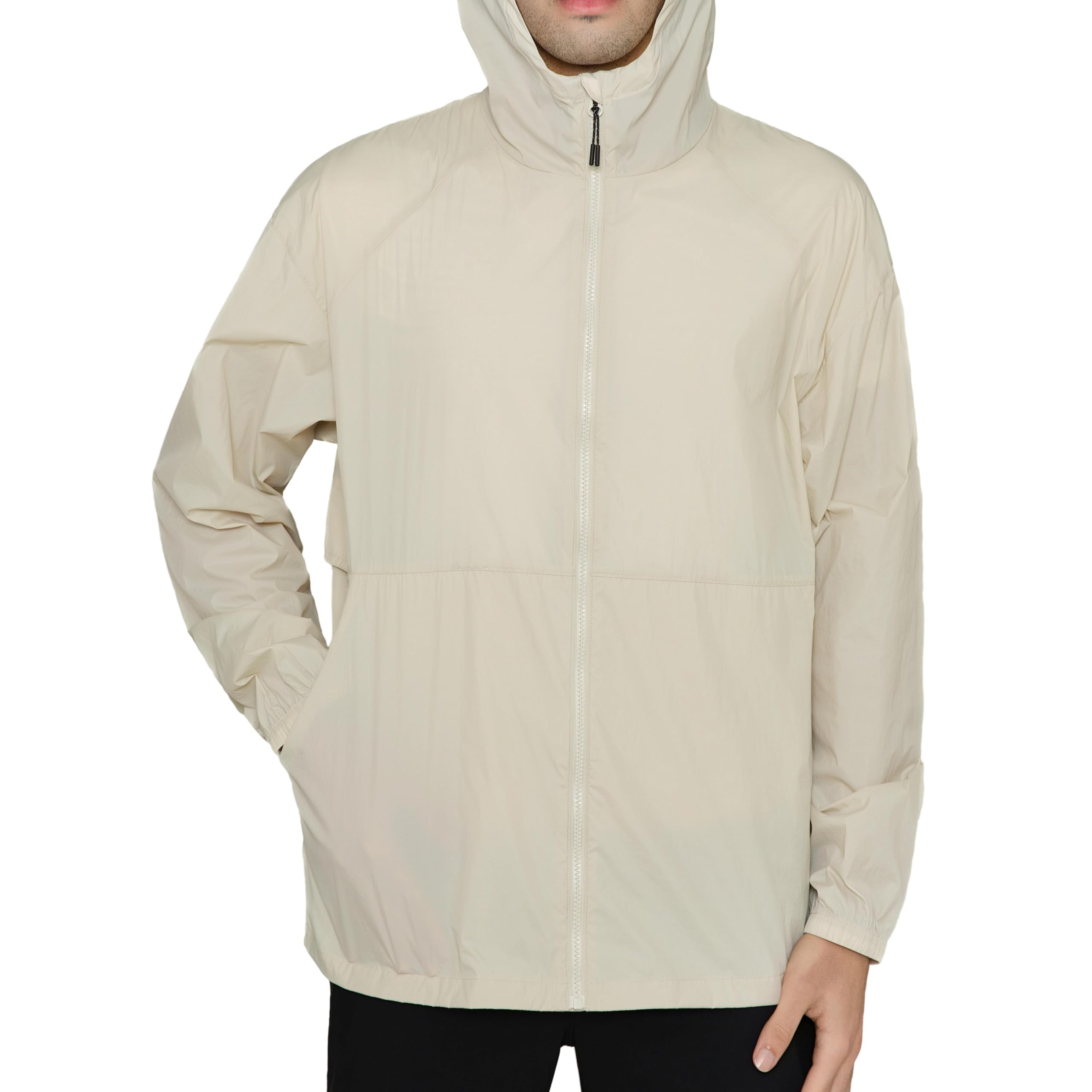 MERIDIANO Men's Lightweight Packable Jacket, UPF 50+ Sun & Water Resistant Windbreaker with Hood, Stain & Dog Hair Repellent