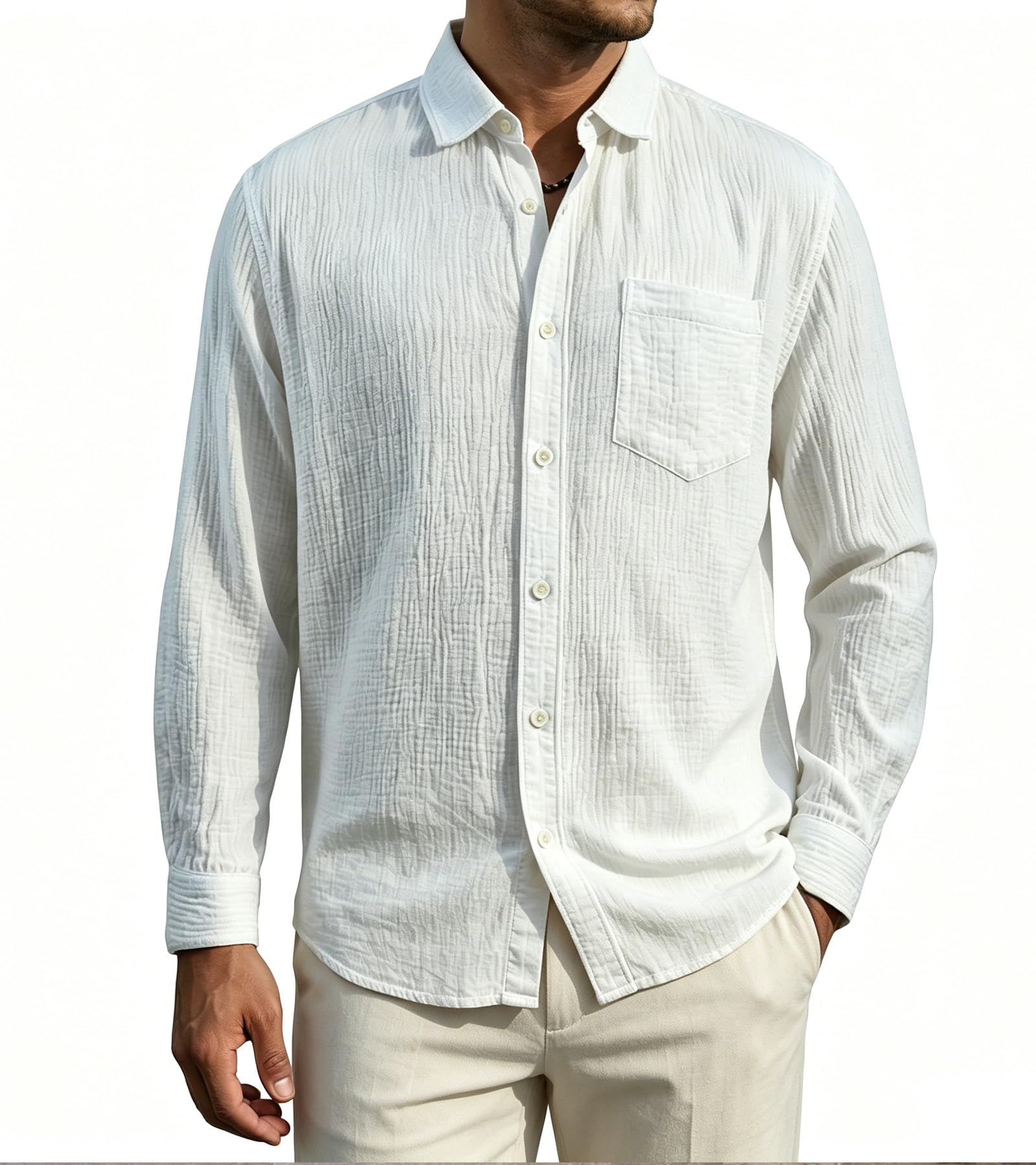 BOGARI Men's Short Sleeve Seersucker Button Down Shirt, Casual Camp Collar Summer Shirt, 100% Cotton