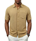 BOGARI Men's Short Sleeve Seersucker Button Down Shirt, Casual Camp Collar Summer Shirt, 100% Cotton