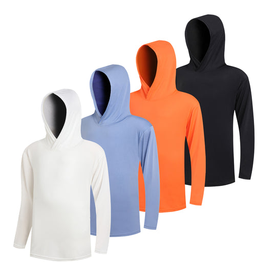 4 Pack WHITE PEAK TRADIGN COMPANY Boy's Quick-Drying Lightweight Hoodies Pullover Long Sleeve Athletic Training T Shirts 4-20