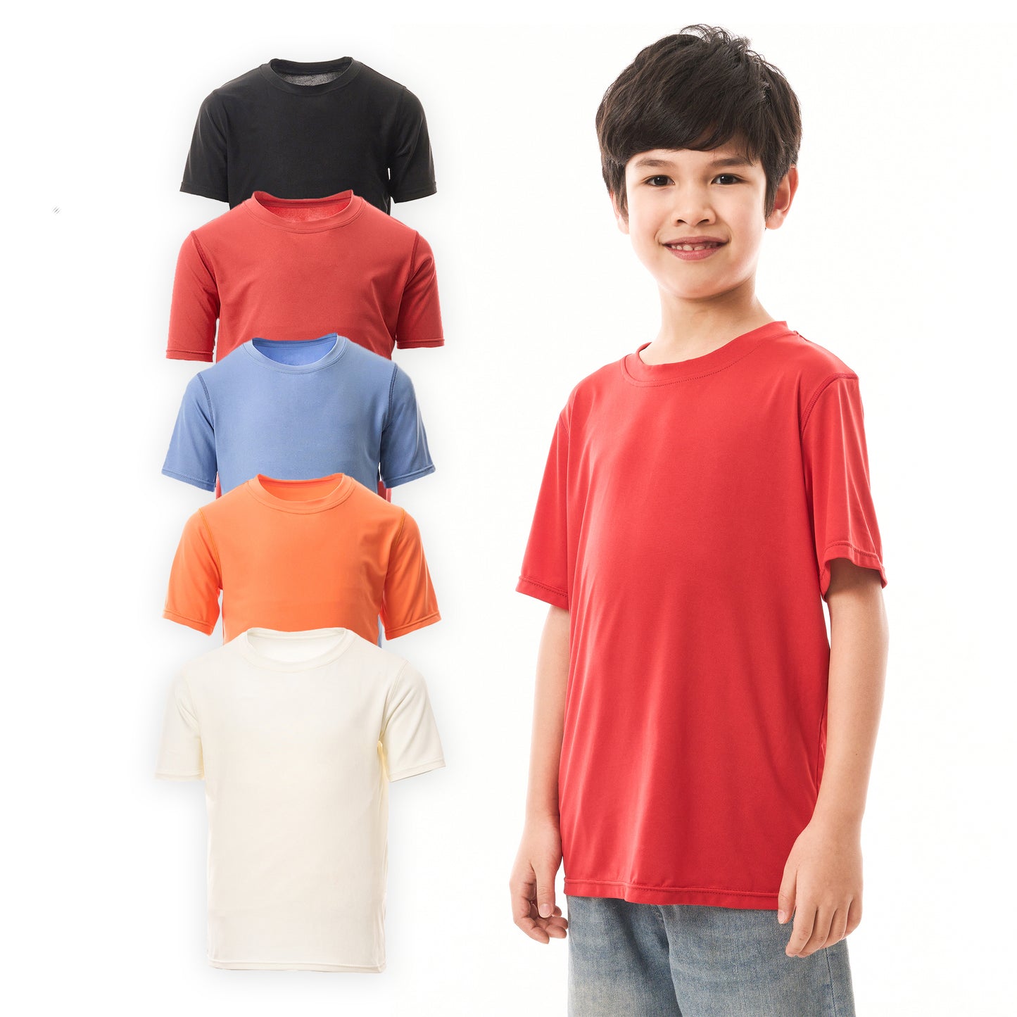 WHITE PEAK TRADIGN COMPANY  5 Pack Youth Quick-Drying T-Shirt Moisture Wicking Athletic Short Sleeve Tees for Boys & Girls