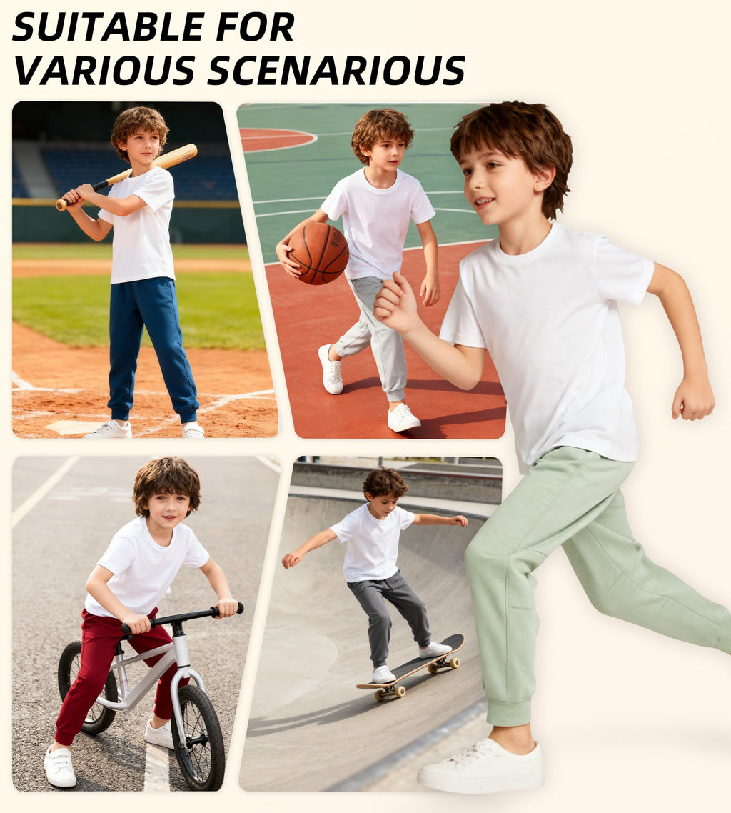 MERIDIANO 2 Pack Boys Joggers Lightweight Athletic Pants, Soft scuba-style Fabric Jogging Pants for Kid Youth with Drawstring