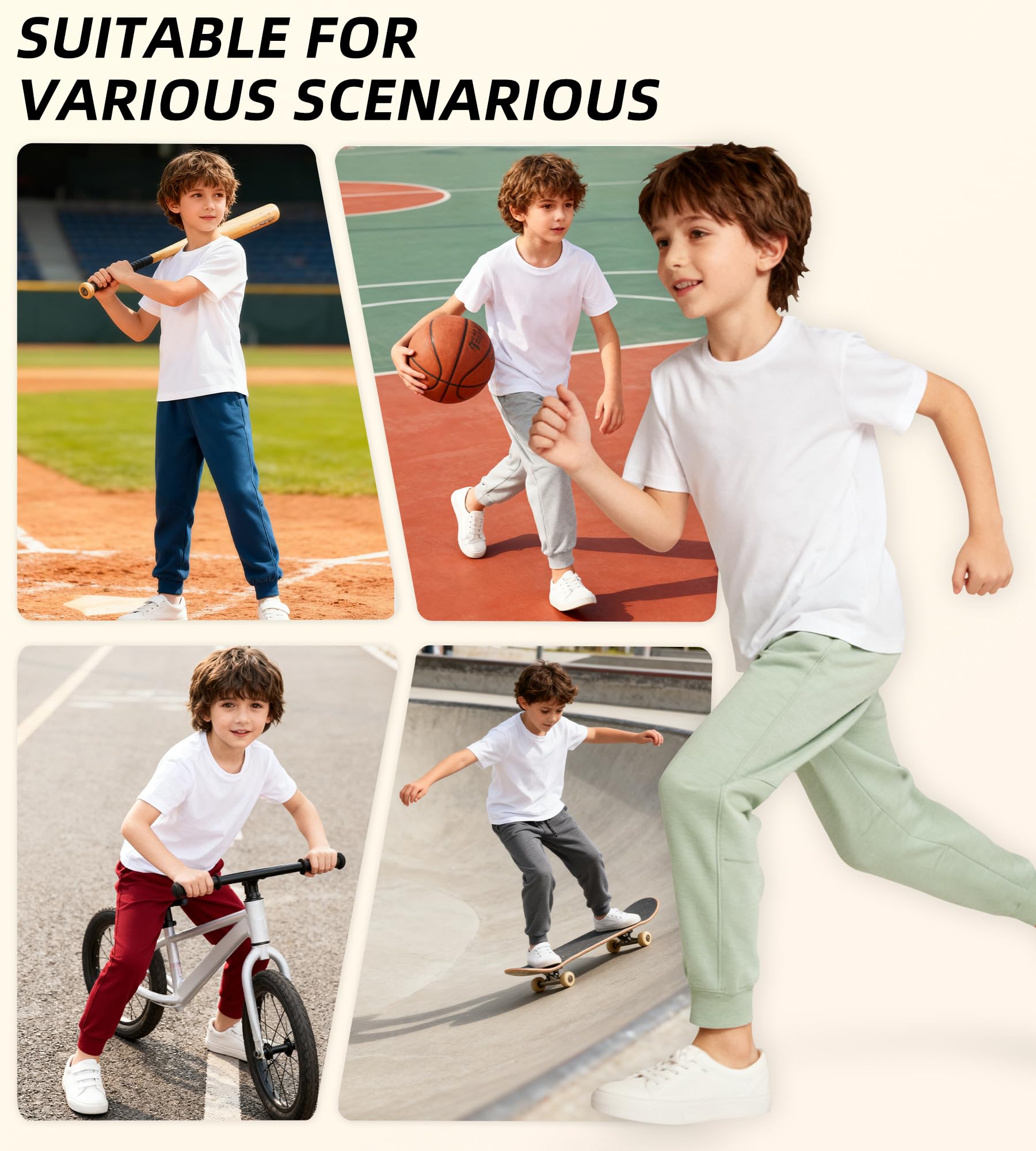 MERIDIANO 2 Pack Boys Joggers Lightweight Athletic Pants, Soft scuba-style Fabric Jogging Pants for Kid Youth with Drawstring