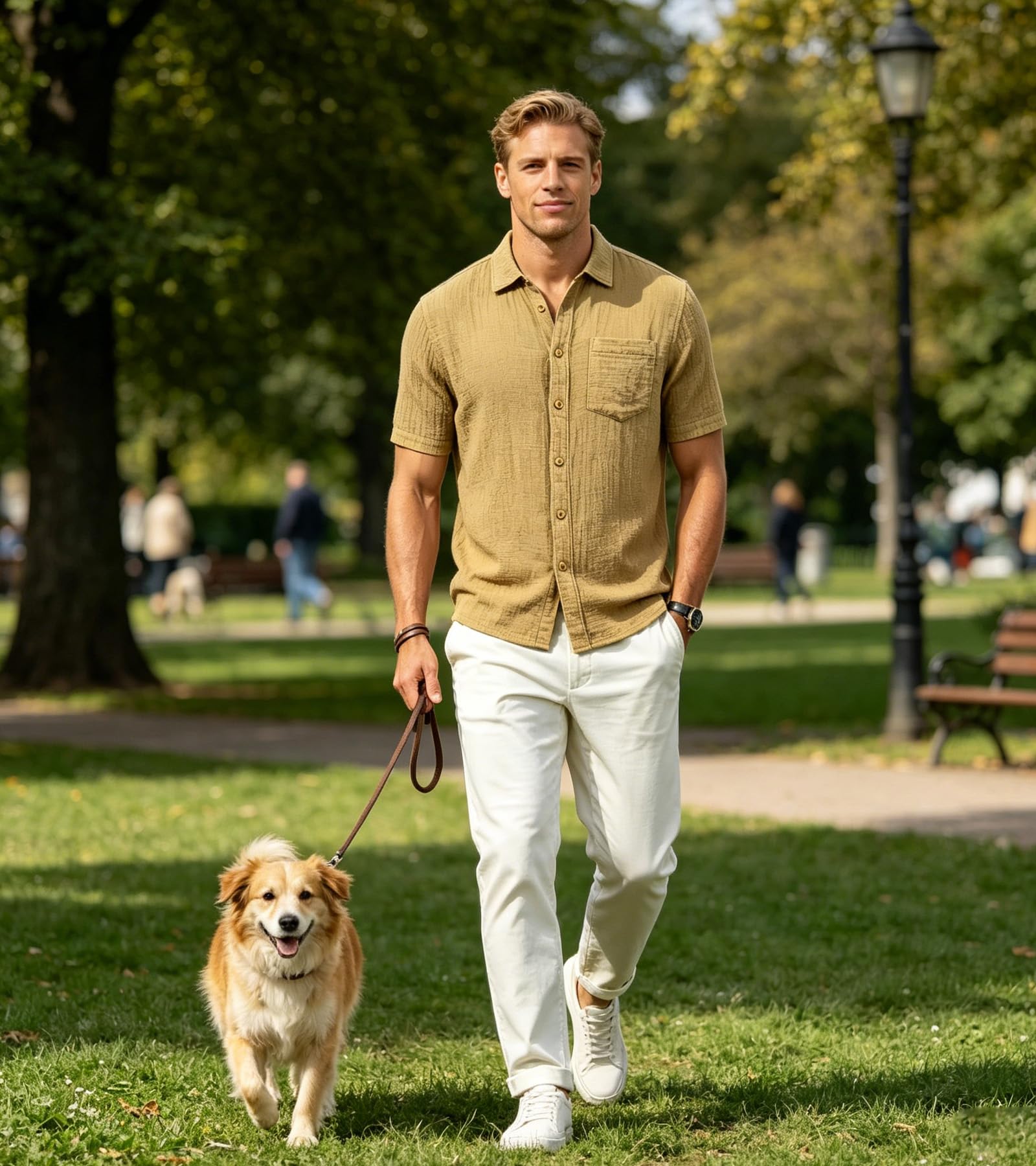 BOGARI Men's Short Sleeve Seersucker Button Down Shirt, Casual Camp Collar Summer Shirt, 100% Cotton