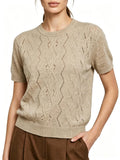BOGARI Womens Short Sleeve Sweater Lightweight Knit Crew Neck Summer Tops Business Casual Loose Pullover Shirt