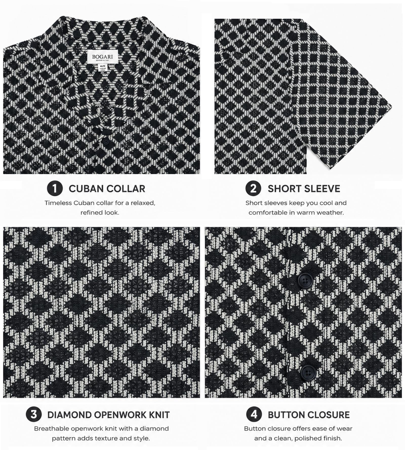BOGARI Men Crochet Shirt Hollow Out Knit Stripe Summer Beach Button Down Sheer Lace Shirts Casual Cuban Textured Tops