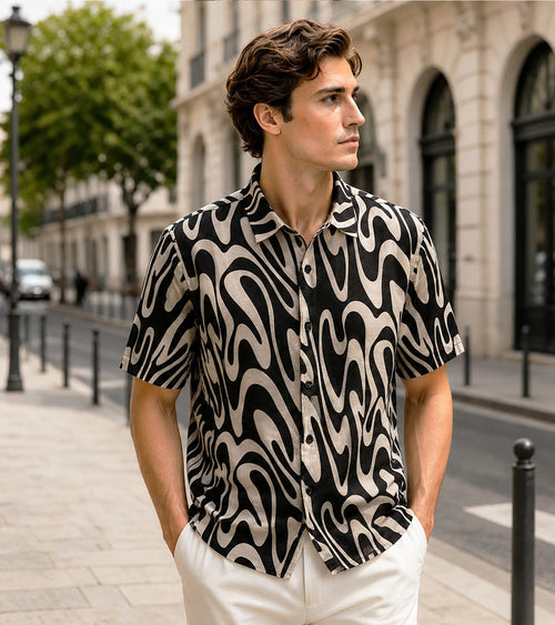 BOGARI Men's Short Sleeve Casual Shirts 100% Cotton Cooling Button Down Untucked Shirt for Summer Office Beach Daily