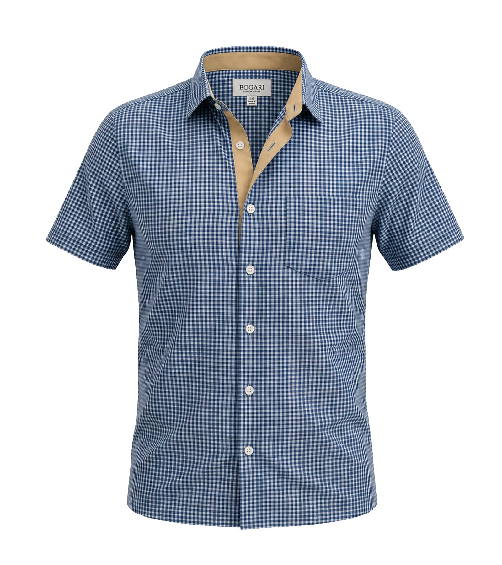 BOGARI Men's Short Sleeve Casual Shirts 100% Cotton Cooling Button Down Untucked Shirt for Summer Office Beach Daily