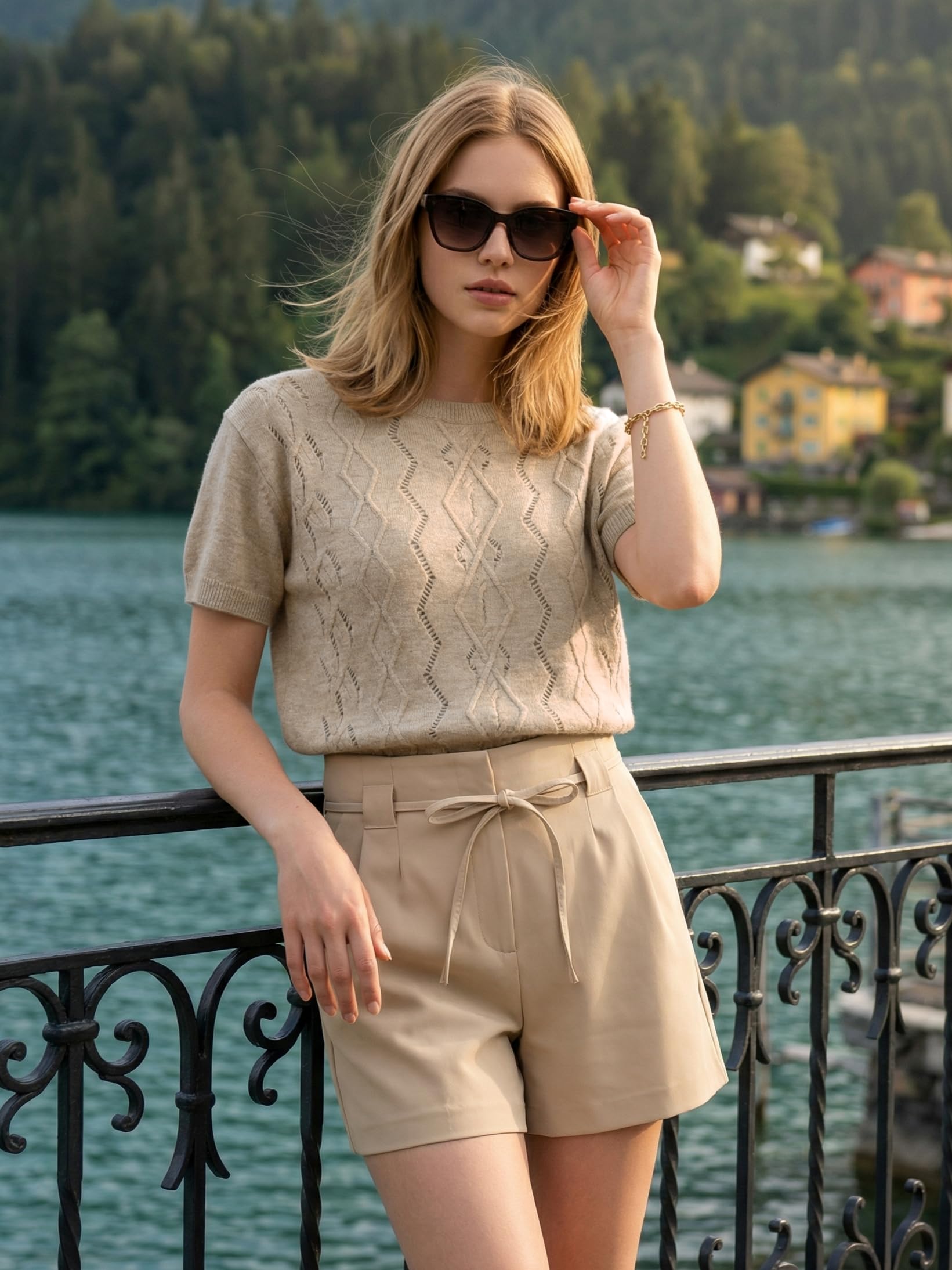 BOGARI Womens Short Sleeve Sweater Lightweight Knit Crew Neck Summer Tops Business Casual Loose Pullover Shirt
