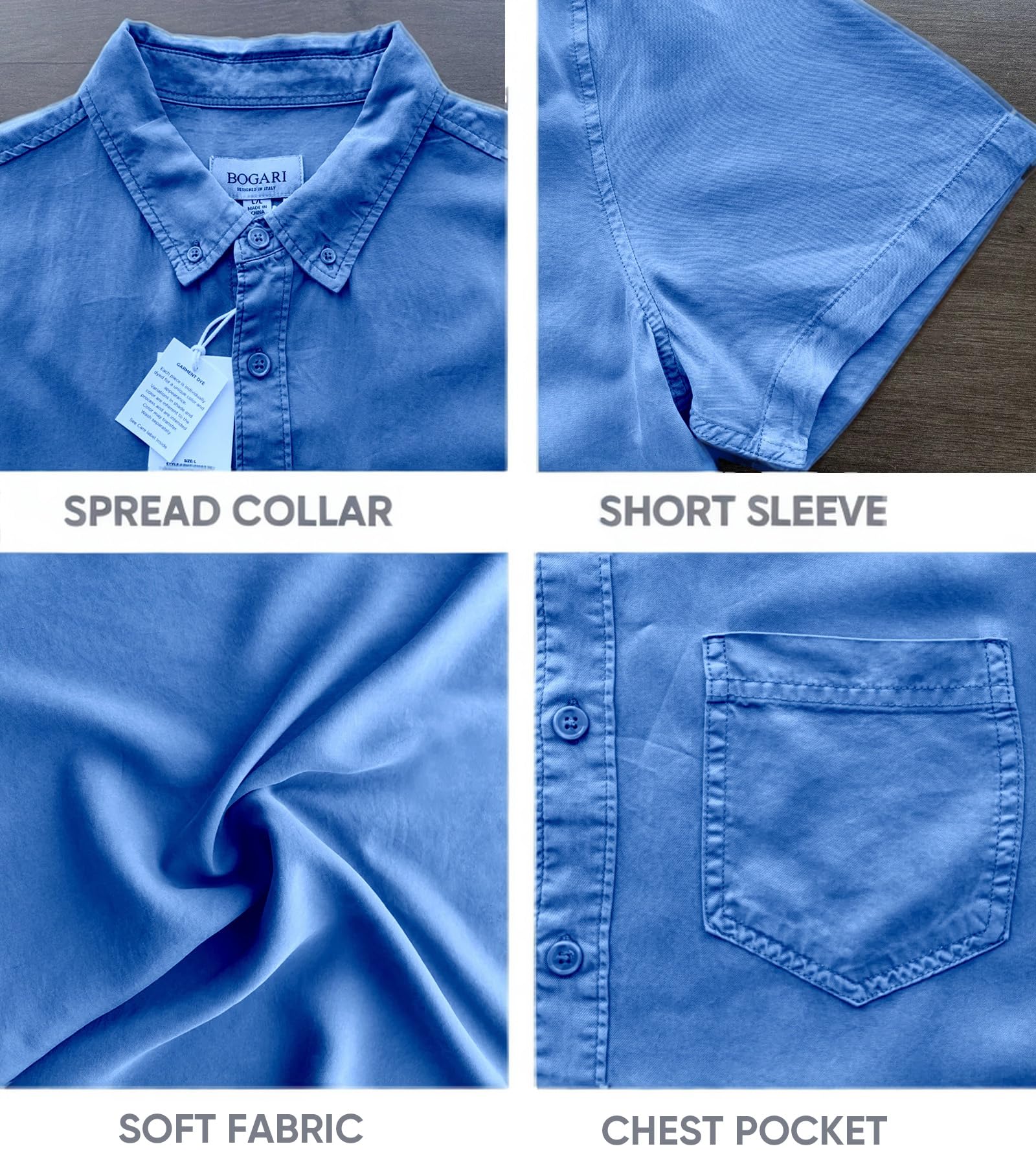 BOGARI Men's Short Sleeve Button Down Shirts 100% Lyocell Guayabera Shirt for Summer Vacation Casual Daily Wear