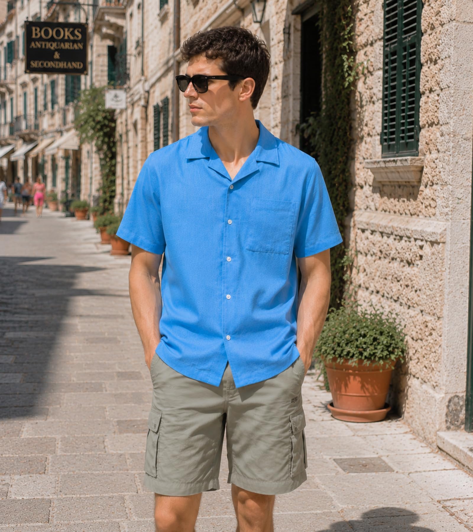 Men's Camp Collar Linen Button Down Shirt, Short Sleeve Casual Summer Beach Wedding Vacation Shirt, Relaxed Fit White