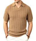 BOGARI Men's Knit Polo Shirts Short Sleeve Textured Knit V Neck Shirt Casual Ribbed Golf Sweater Summer Old Money Tops