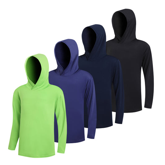 4 Pack WHITE PEAK TRADIGN COMPANY Boy's Quick-Drying Lightweight Hoodies Pullover Long Sleeve Athletic Training T Shirts 4-20