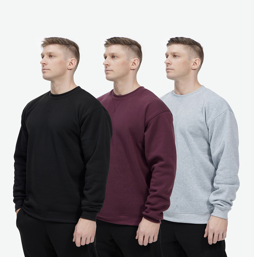 WHITE PEAK TRADING COMPANY Men's Casual Crewneck Sweatshirt 3 Pack Fleece Long Sleeve Basic Pullover Sweatshirt for Men