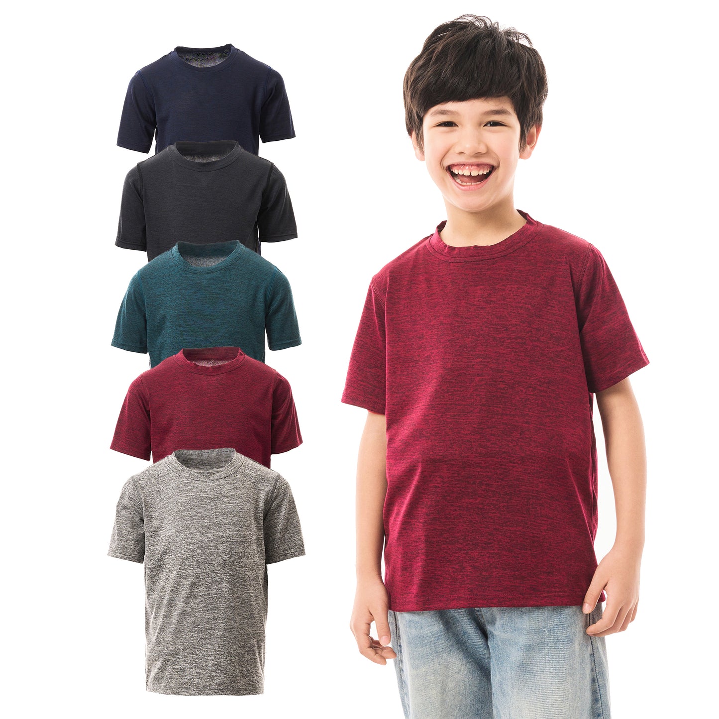 WHITE PEAK TRADIGN COMPANY  5 Pack Youth Quick-Drying T-Shirt Moisture Wicking Athletic Short Sleeve Tees for Boys & Girls